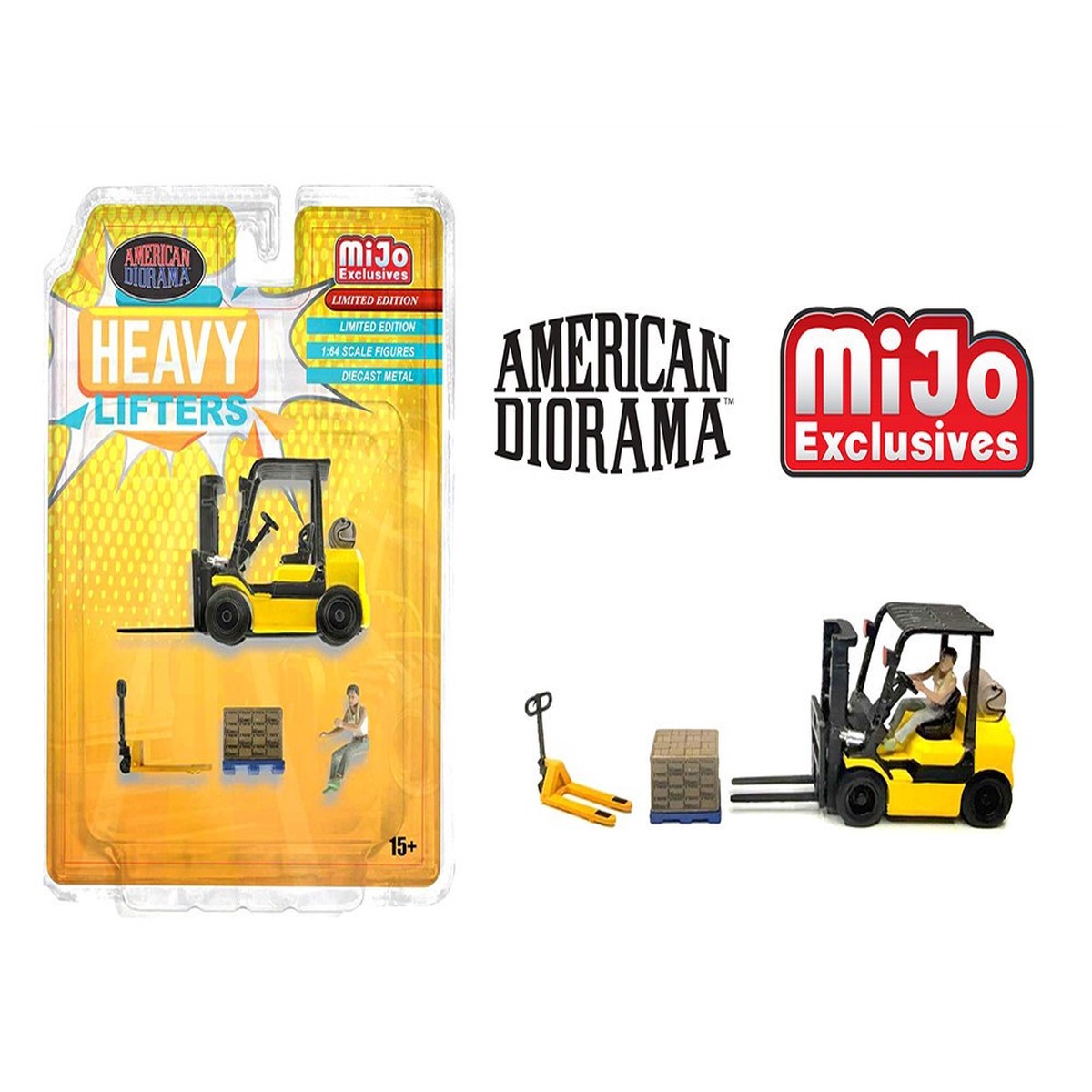American Diorama 1/64 HEAVY LIFTERS FORK LIFT SET Die Cast FIGURES #AD-2431MJ