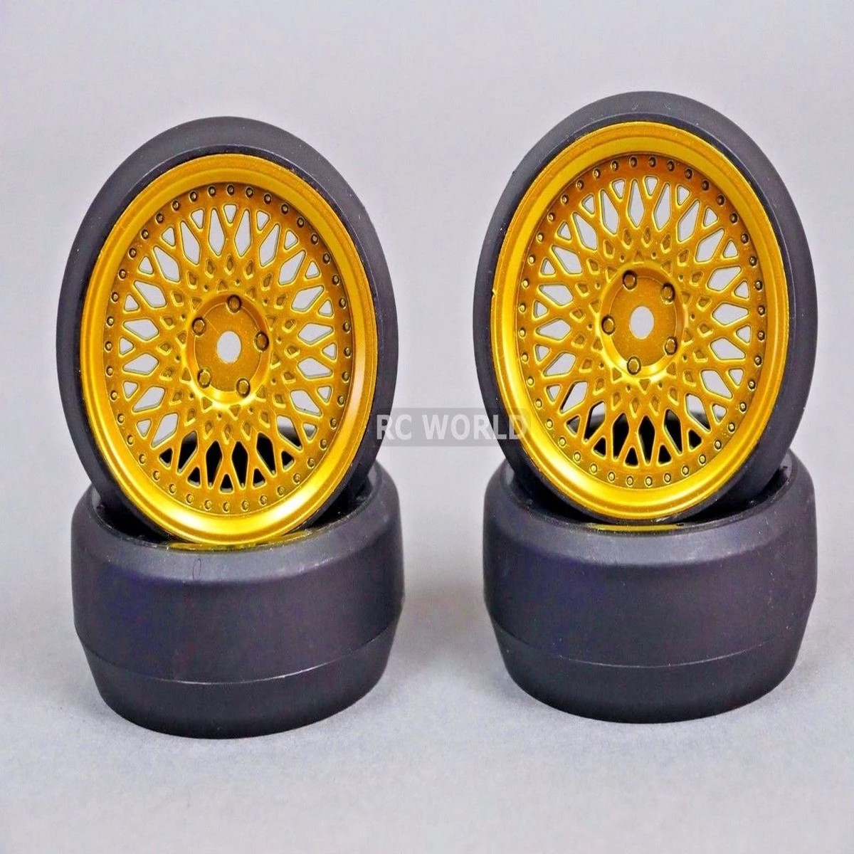 RC 1/10 DRIFT WHEELS Package 0 Degree 3MM Offset GOLD MESH