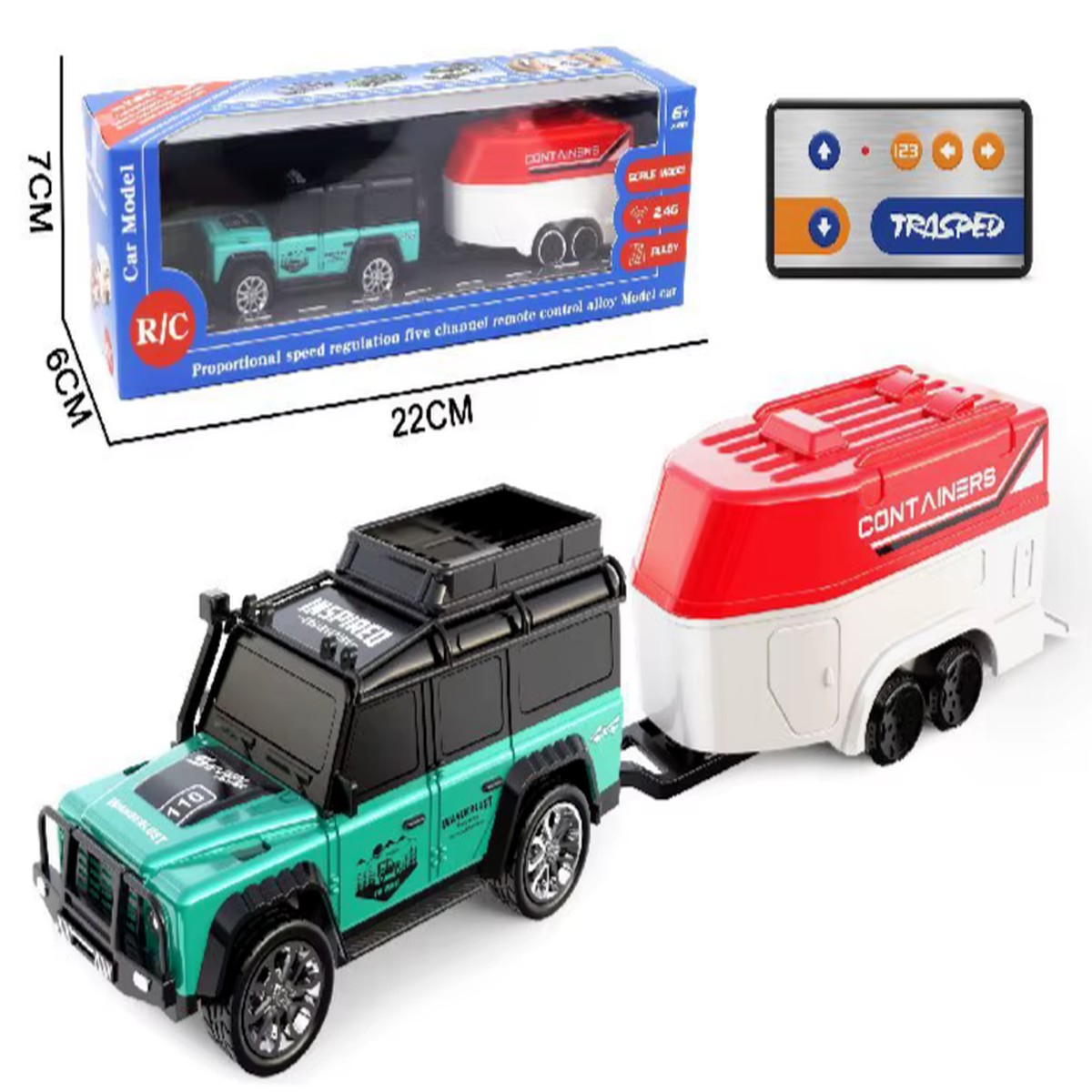 RC Micro 1/64 Land Rover DEFENDER 90 TRUCK W/ Trailer + LED 2.4ghz *GREEN*