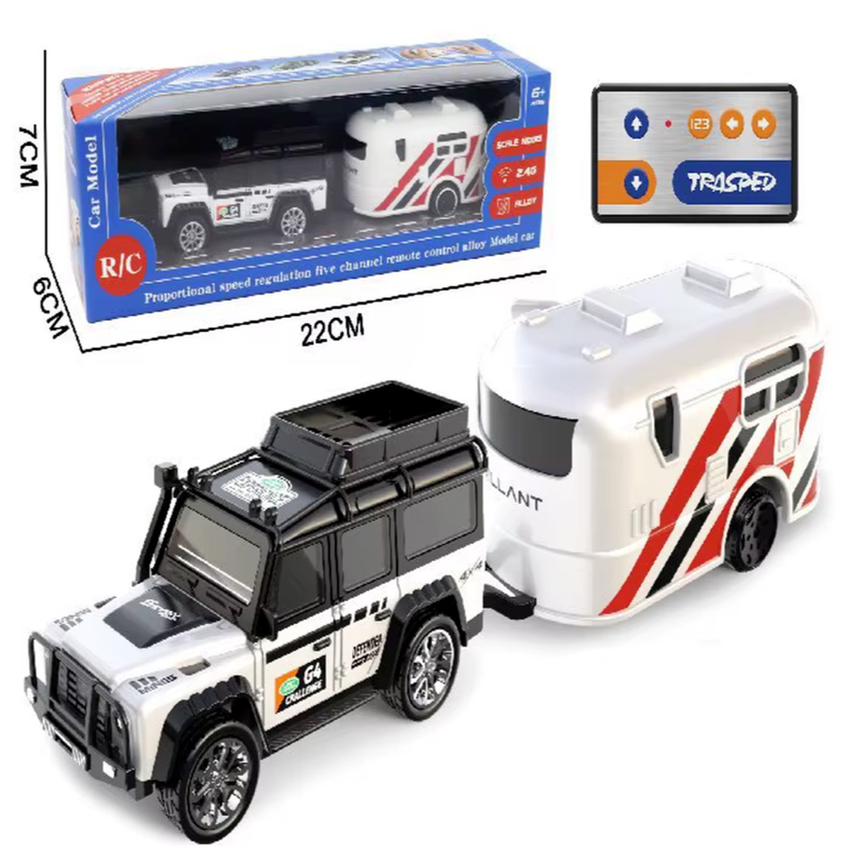 RC Micro 1/64 Land Rover DEFENDER 90 TRUCK W/ Trailer + LED 2.4ghz *WHITE*