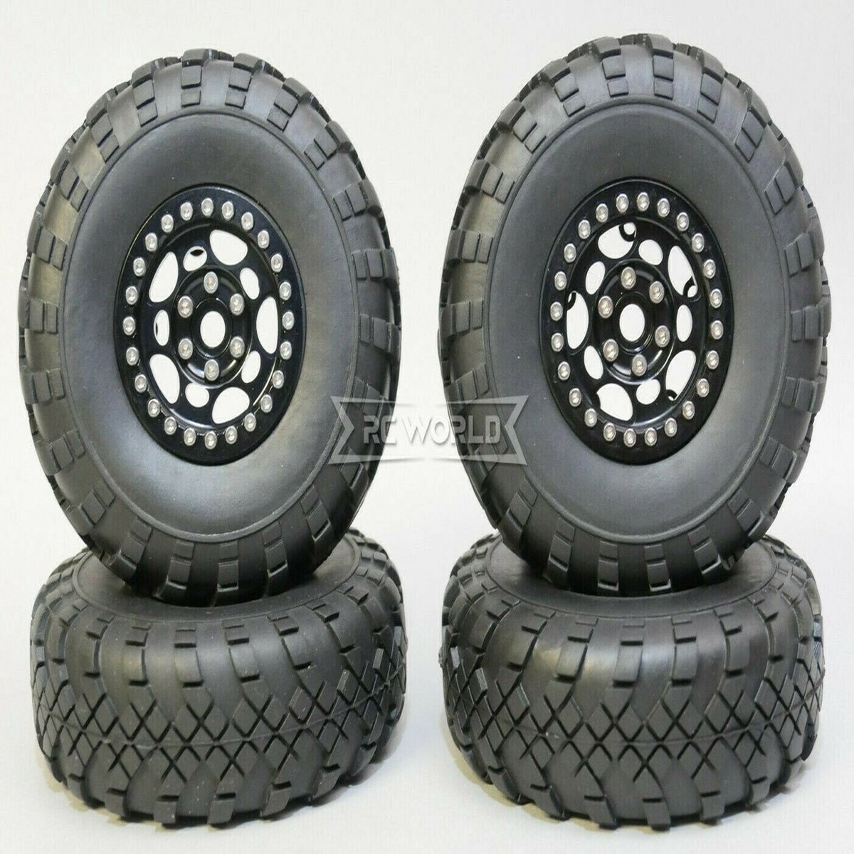 1/10 Metal Truck Wheels 1.9 Beadlock Rims G1 W/ 110mm Street Tire BLACK + BLACK