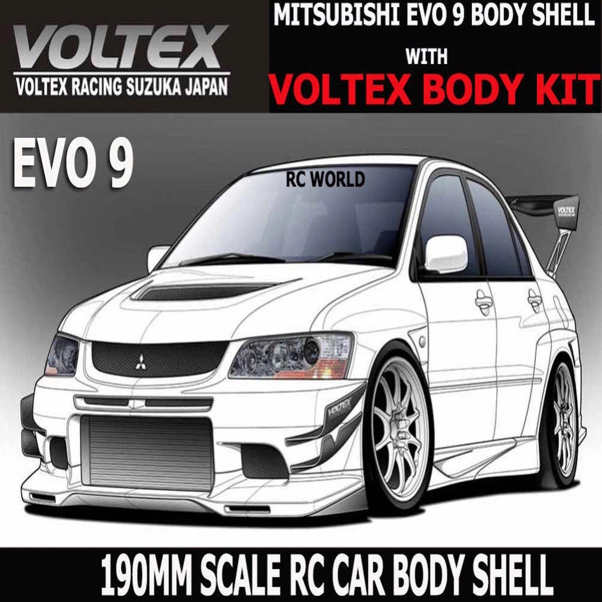 1/10 RC Car DRIFT Body Shell MITSUBISHI EVOLUTION EVO 9 W/ VOLTEX Body Kit
