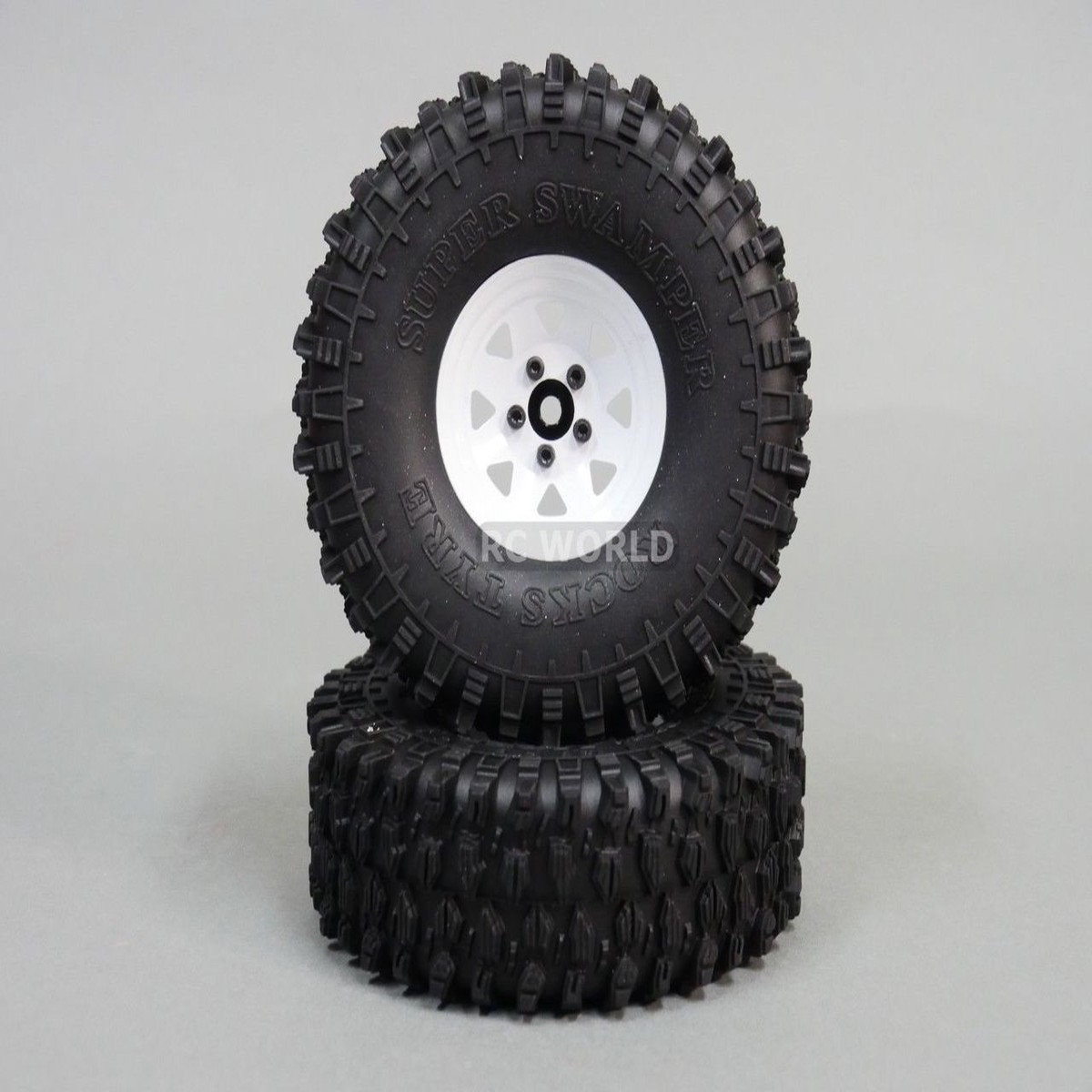 1/10 SCALE TRUCK RIMS 1.9 STEEL STAMPED Beadlock Wheels WHITE 120 MM ROCK TIRES