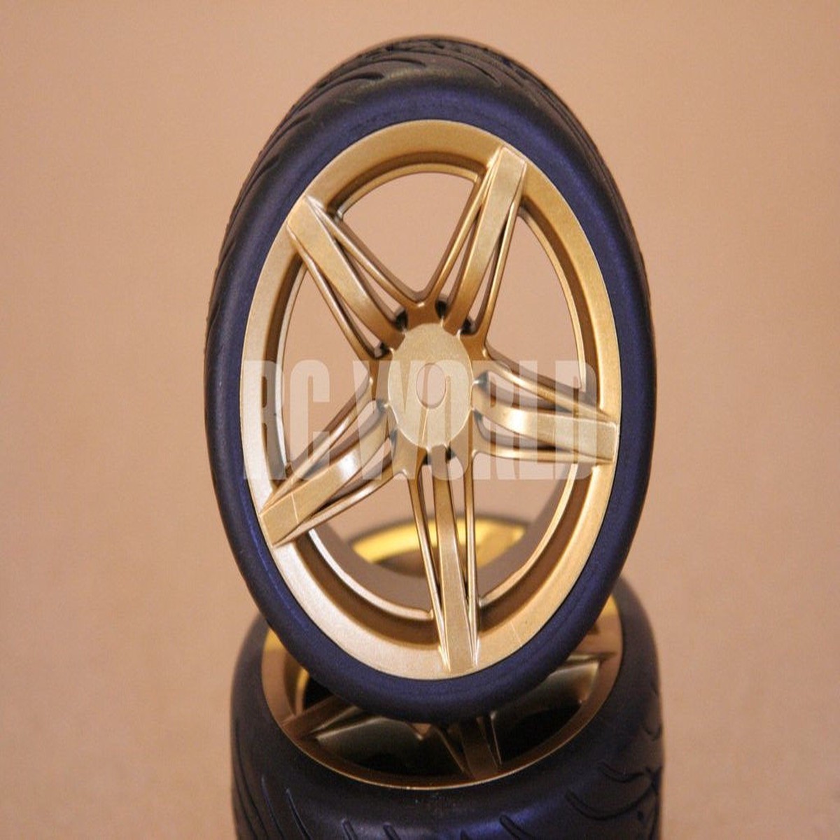 RC 1/10 CAR TIRES WHEELS RIMS PACKAGE KYOSHO TAMIYA HPI GOLD 5 STAR CUT