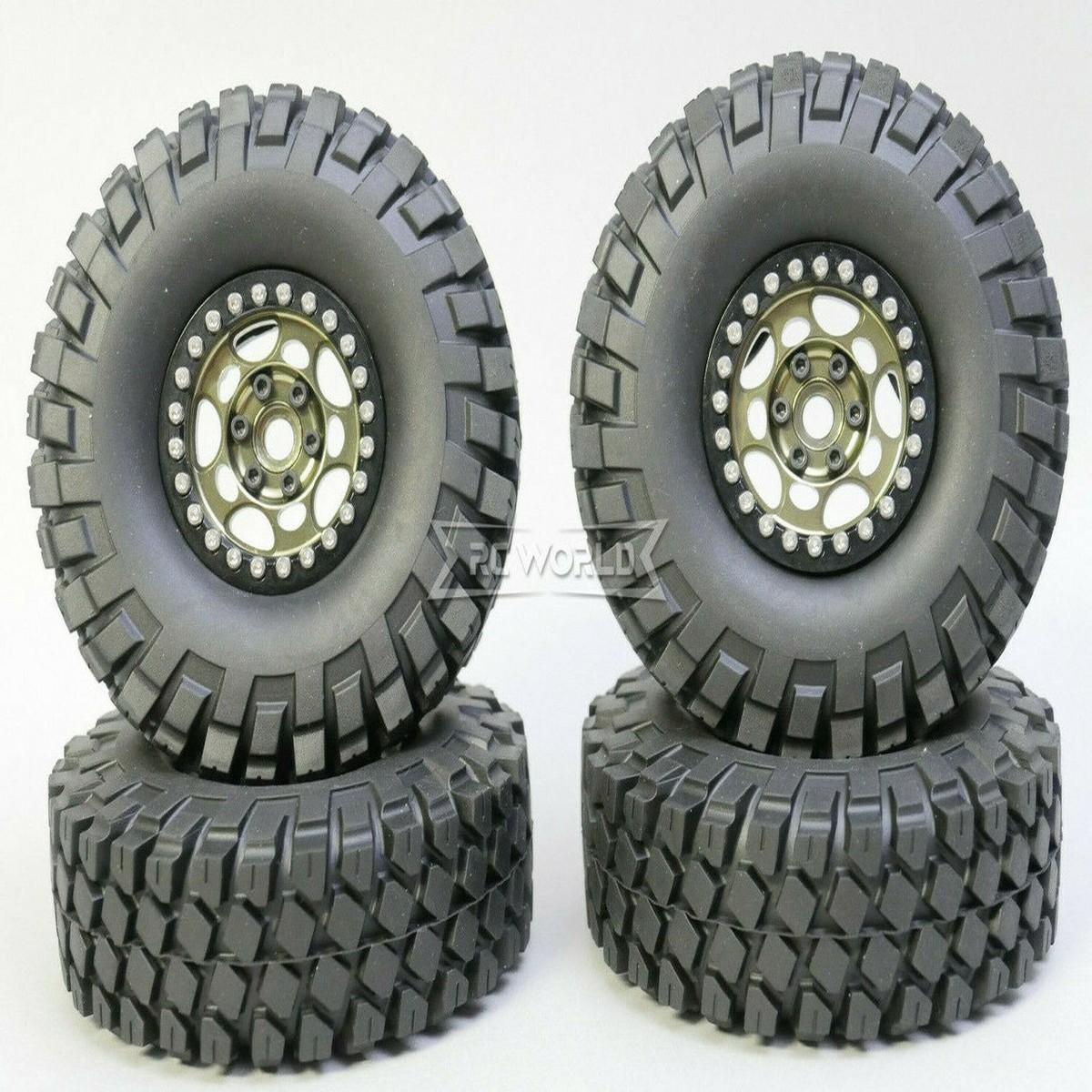 1/10 Metal Truck Wheels 1.9 Beadlock Rims G1 W/ 115MM Off-Road Tires GUN/BLACK