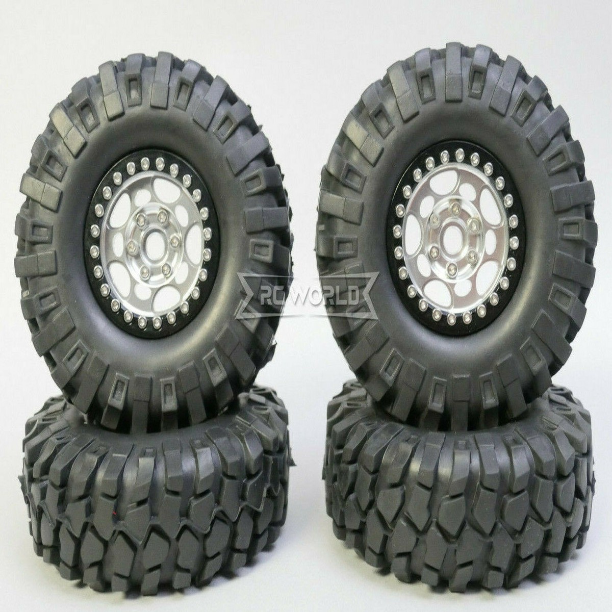 1/10 Metal Truck Wheels 1.9 Beadlock Rims G1 W/ 108mm Tire SILVER + BLACK
