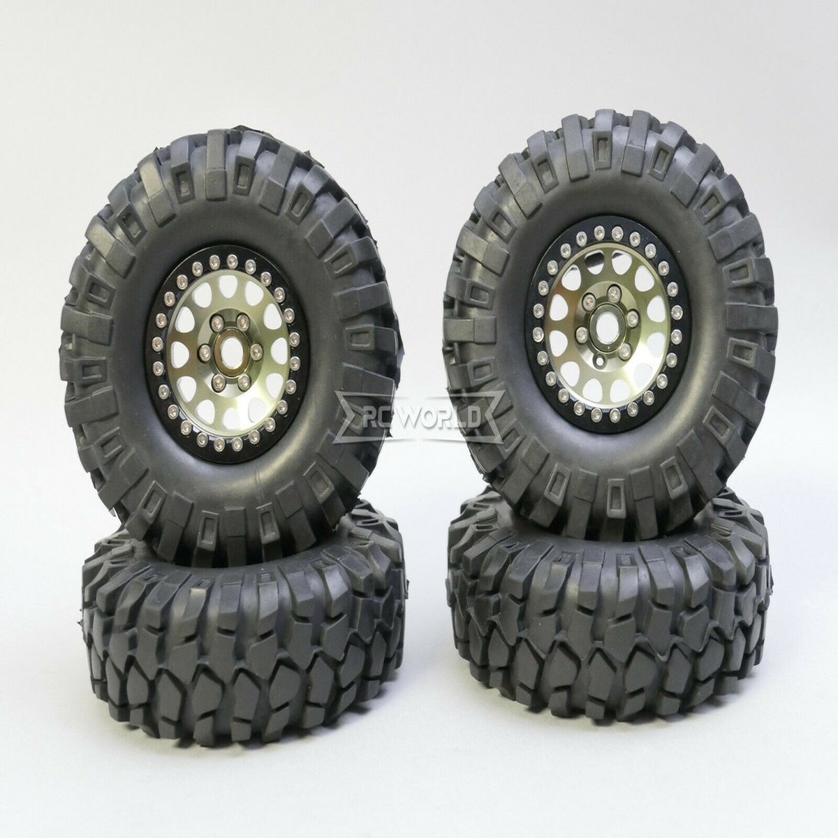 1/10 Metal Truck Wheels 1.9 Beadlock Rims V2 W/ 108mm Tire GUN + BLACK