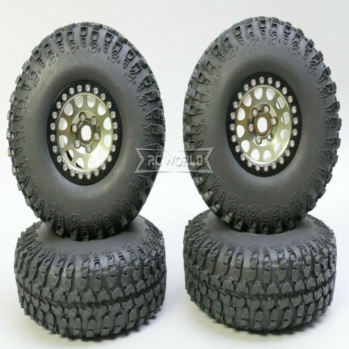 1/10 Metal Truck Wheels 1.9 Beadlock Rims V2 W/ 115mm Grabber Tire GUN + BLACK