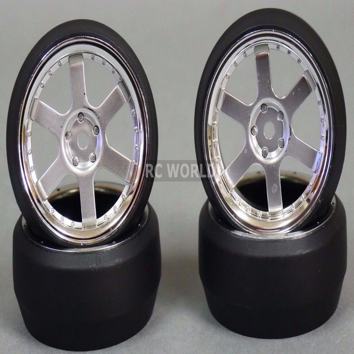 RC 1/10 DRIFT WHEELS Package 0 Degree 3MM Offset 6 Spoke SILVER W/ CHROME LIP