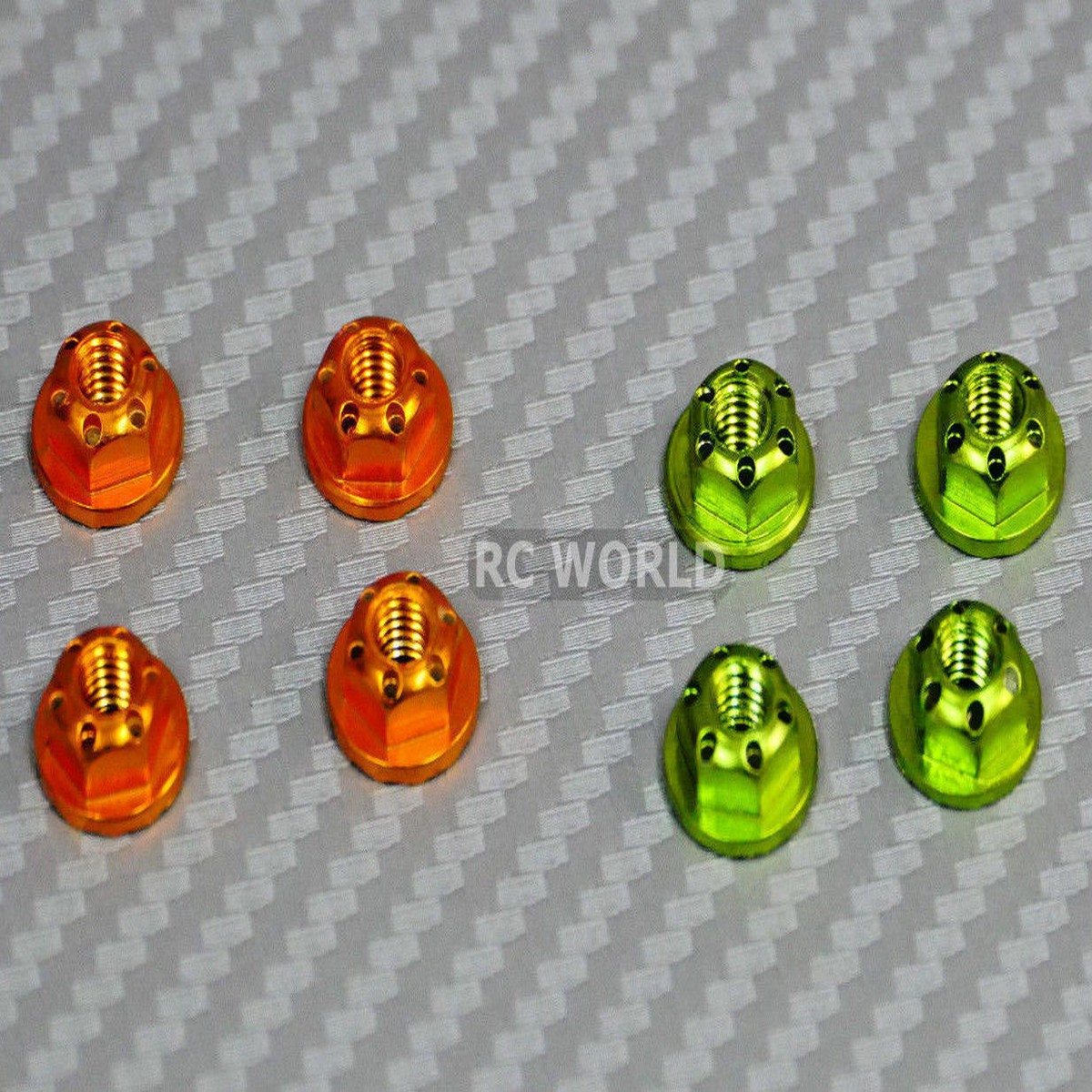 RC 1/10 Scale Anodized Aluminum WHEEL M4 Center NUT CAP -8 pcs- Green Orange