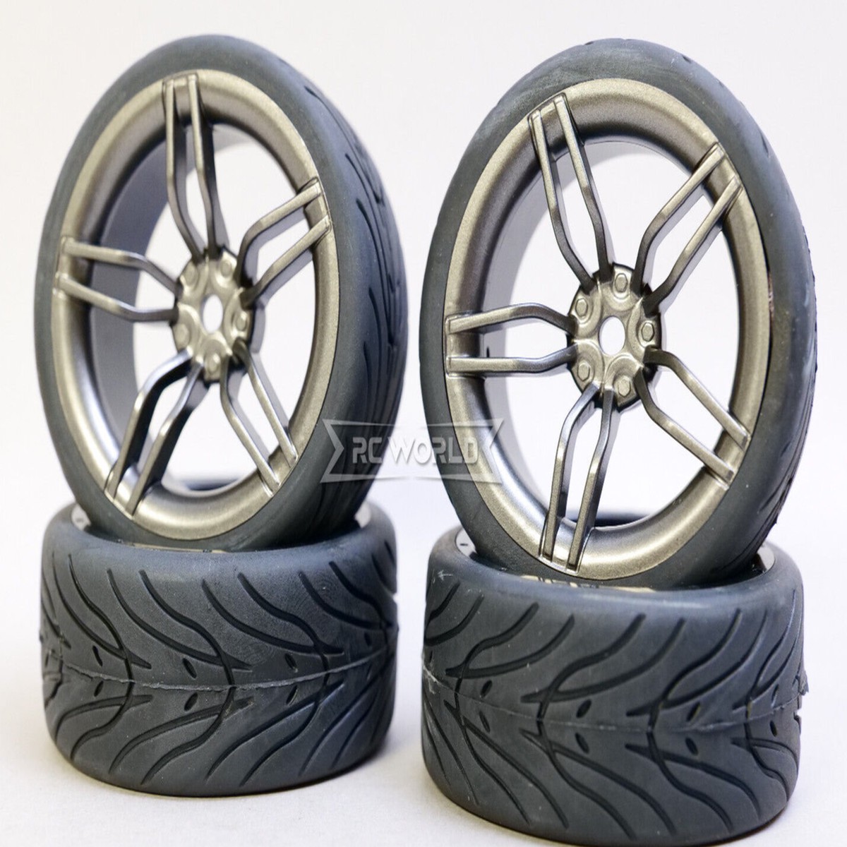 RC 1/10 Car Street WHEELS TIRES Package 3MM GUN METAL 5 STAR