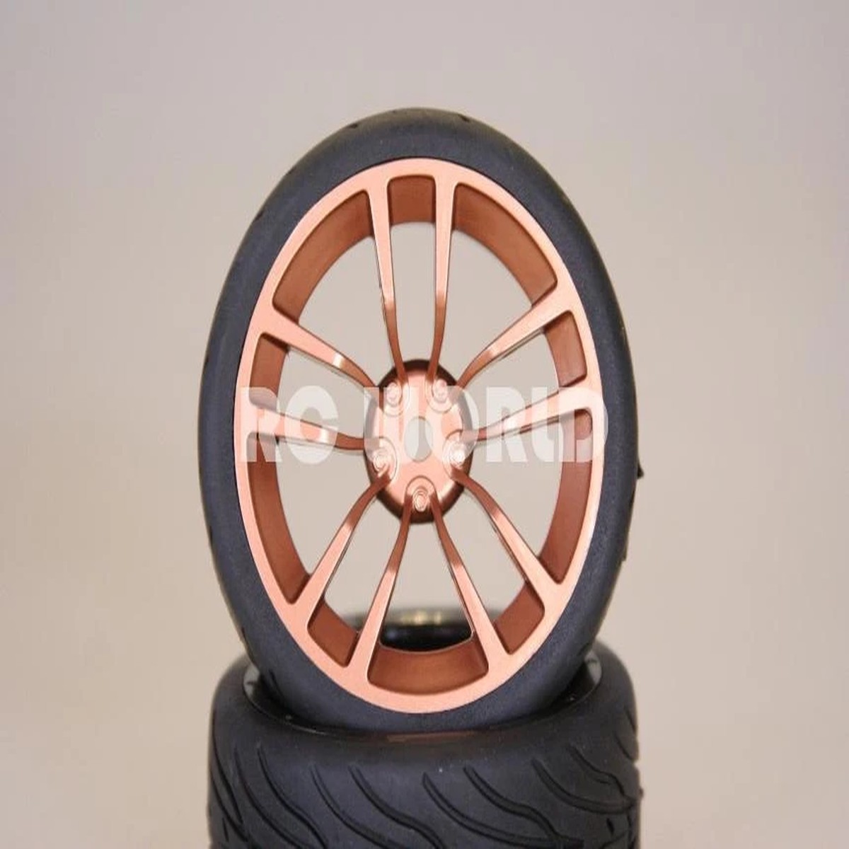 RC 1/10 CAR TIRES GOLD WHEELS RIMS PACKAGE KYOSHO TAMIYA HPI #3