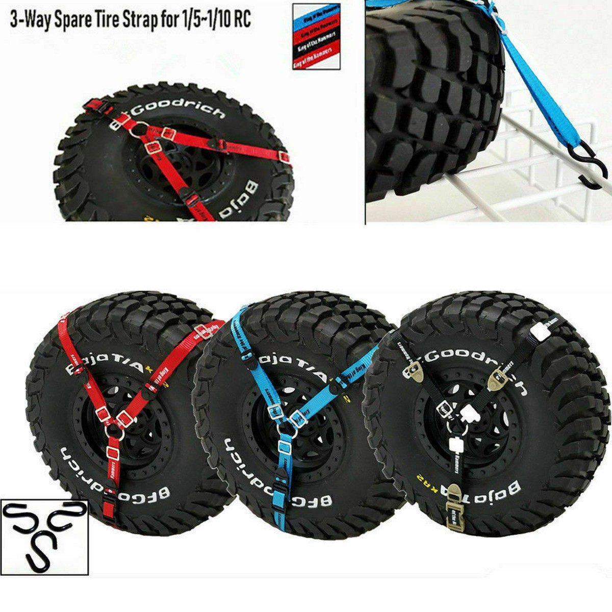 RC 1/10 Scale 3 POINT TIRE Strap Tie Down Harness Straps -BLUE-