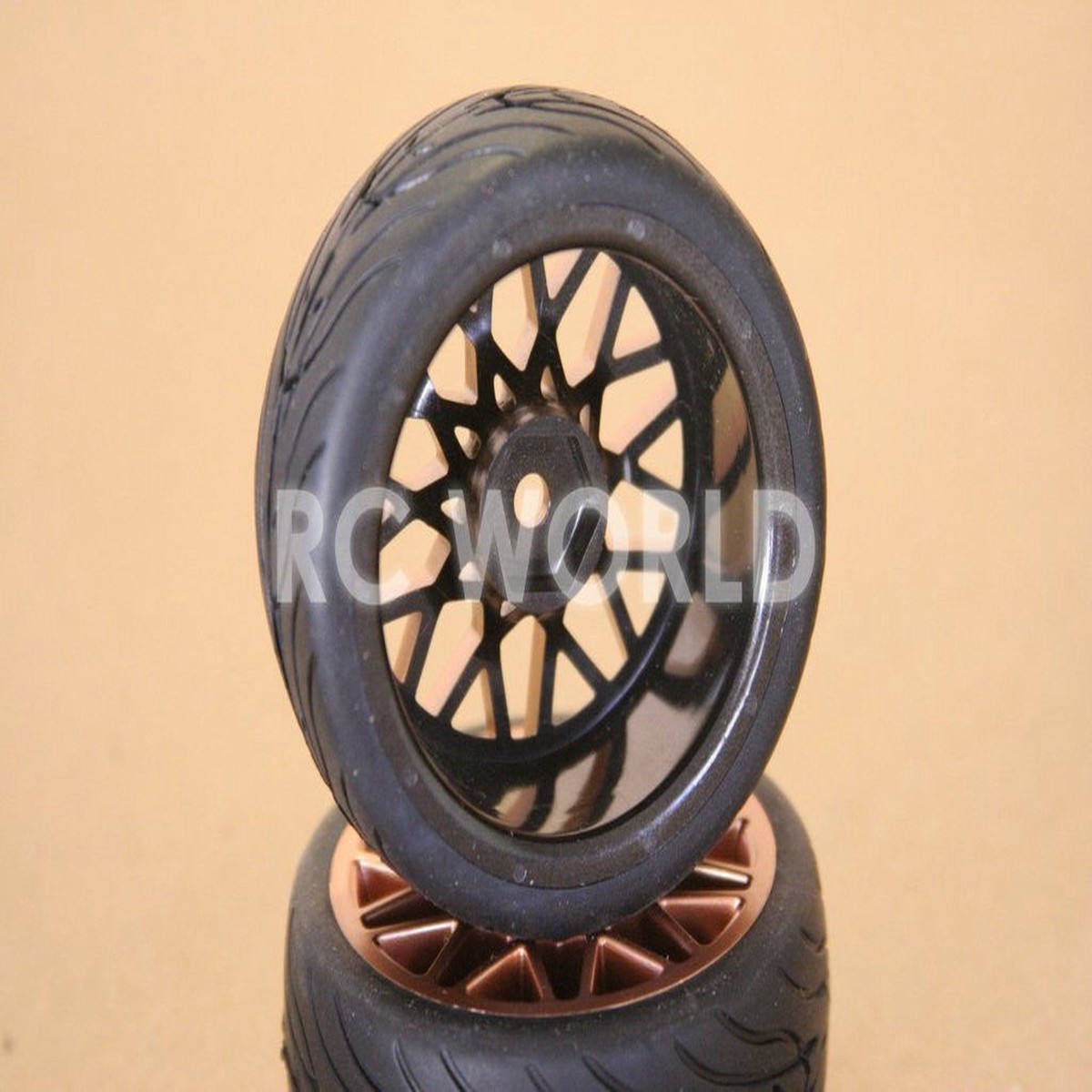 RC 1/10 CAR TIRES WHEELS RIMS PACKAGE SEMI- SLICKS KYOSHO TAMIYA HPI GOLD #2