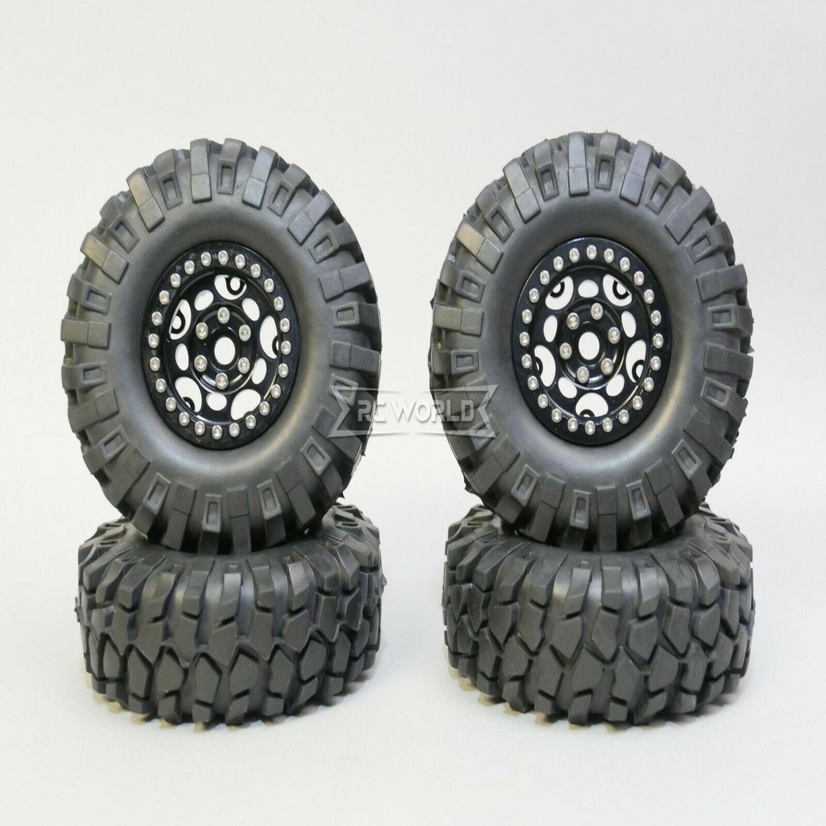 1/10 Metal Truck Wheels 1.9 Beadlock Rims G1 W/ 108mm Tire BLACK + BLACK