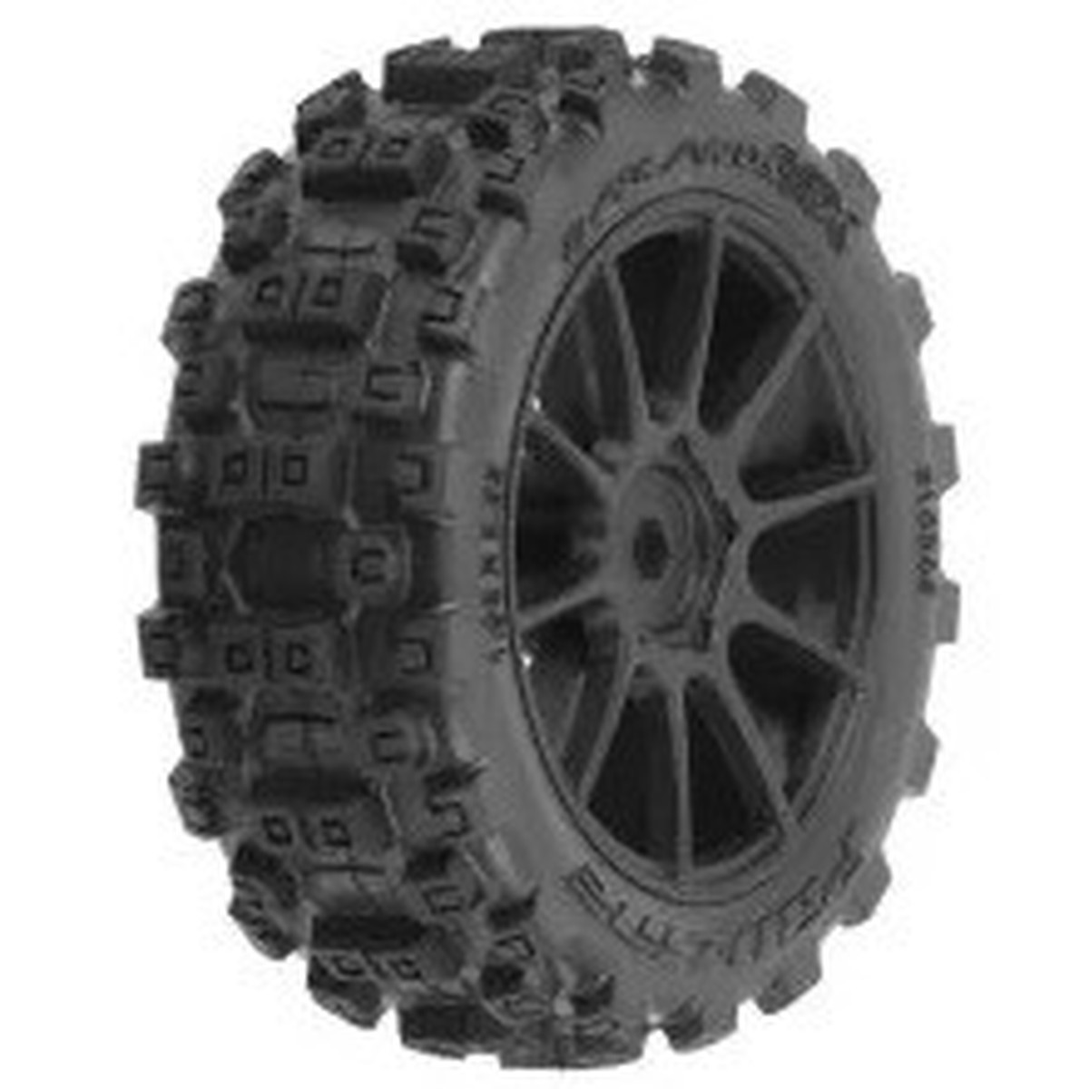 Badlands MX 1.9" All-Terrain Buggy Tires (4) Mounted on Mach-10 Black 1.9" 12mm Hex Wheels for Typhon GROM 4x4 Front or Rear by Proline