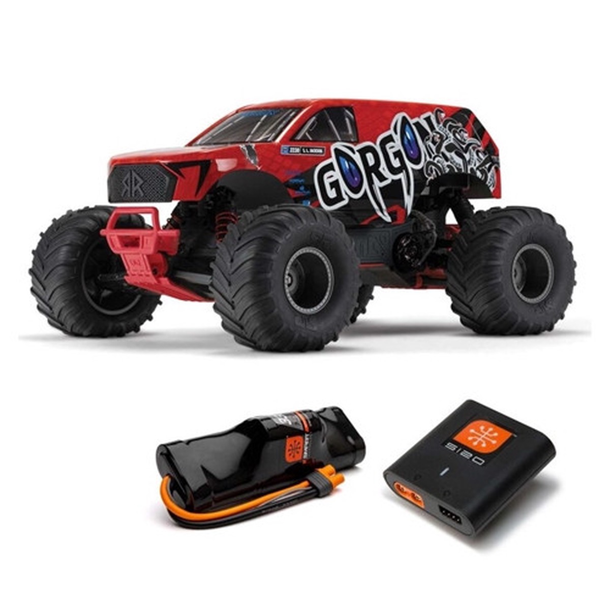 1/10 GORGON 4X2 MEGA 550 Brushed Monster Truck RTR with Battery & Charger, Red by Arrma