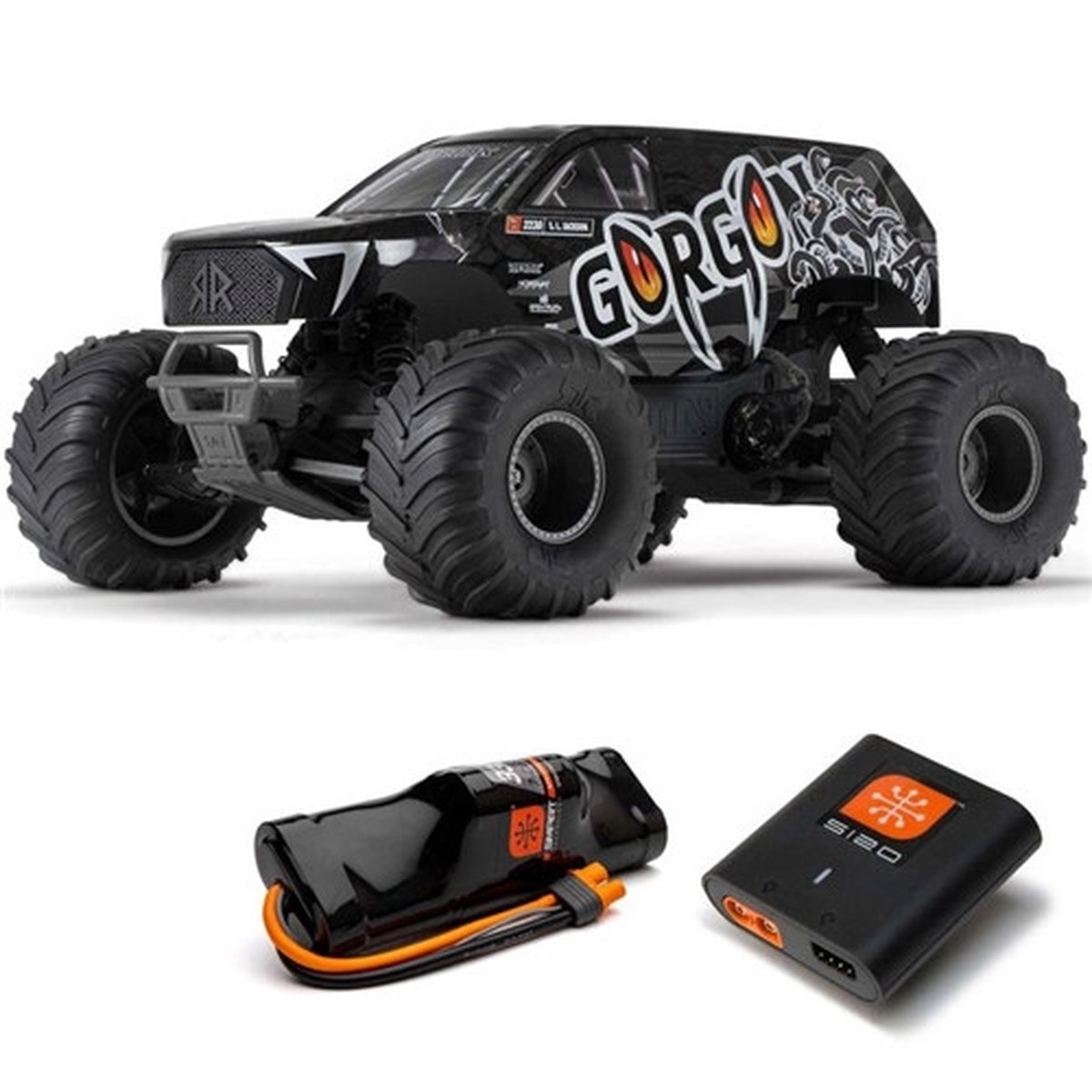 1/10 GORGON 4X2 MEGA 550 Brushed Monster Truck Ready-To-Assemble Kit with Battery & Charger Black by ARRMA
