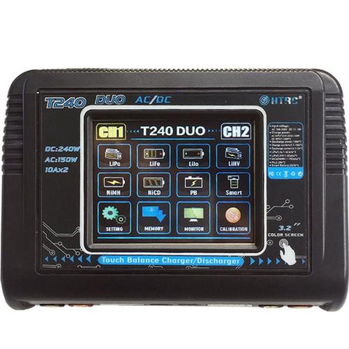 HTRC T240 DUO AC 150W /DC 240W Touch screen Dual Channel 10A RC Charger for LiPo