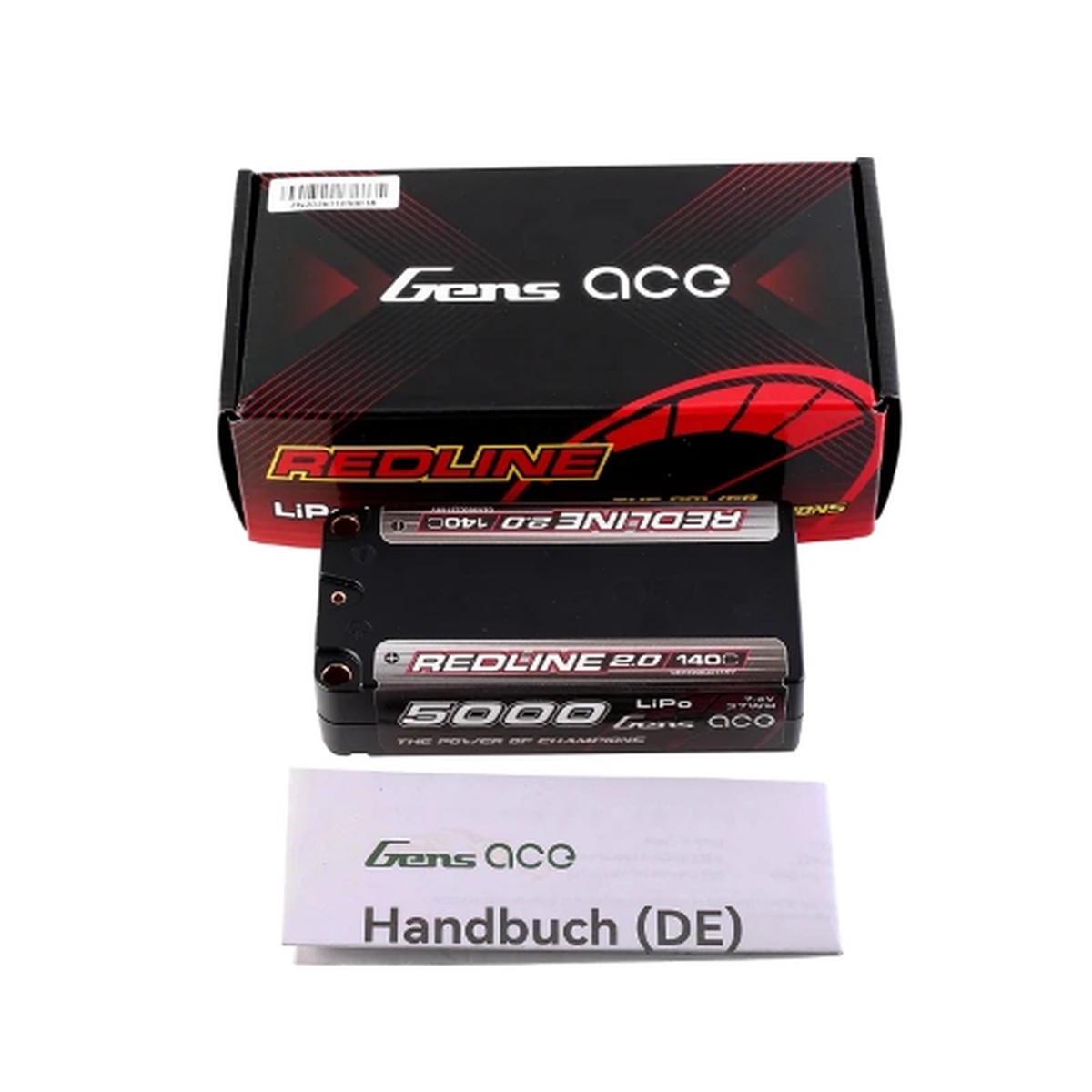 Gens Ace Redline 2.0 5000mAh 2S 140C 7.4V HardCase 63# Shorty Lipo Battery with 5.0mm bullet 96.2x46.18x24.66mm 214g