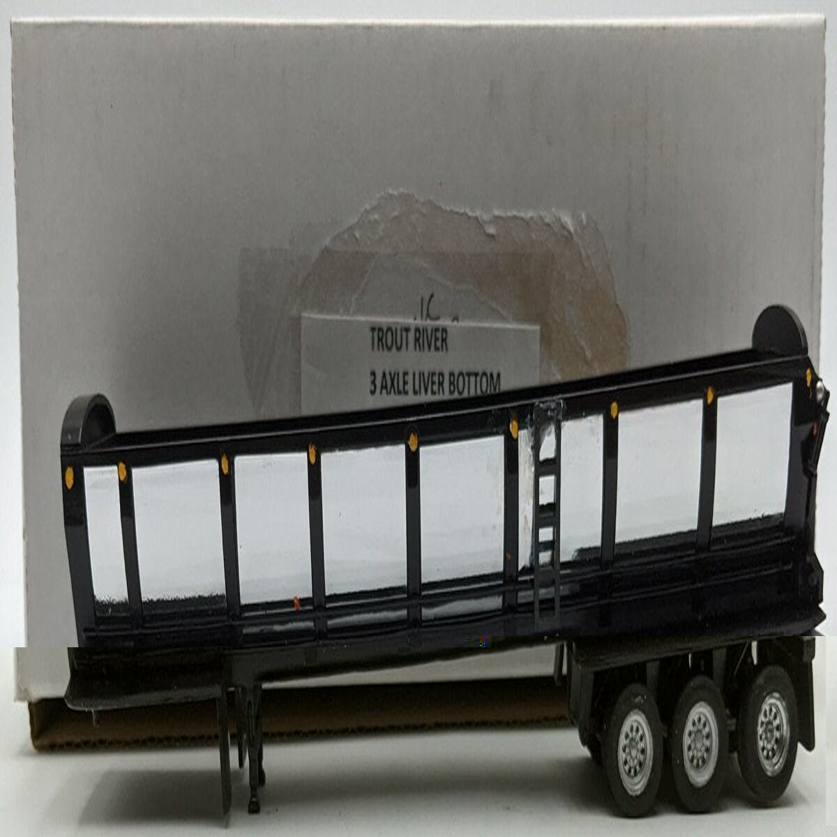 Custom Built 1:50 Diecast Custom Trout River 8 Axle Live Bottom Trailer Black/Box