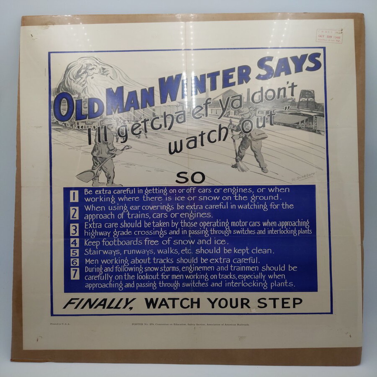 Vintage "Old Man Winters Says" No. 279 Safety Poster illus. R. Duckhardt (1946) VG