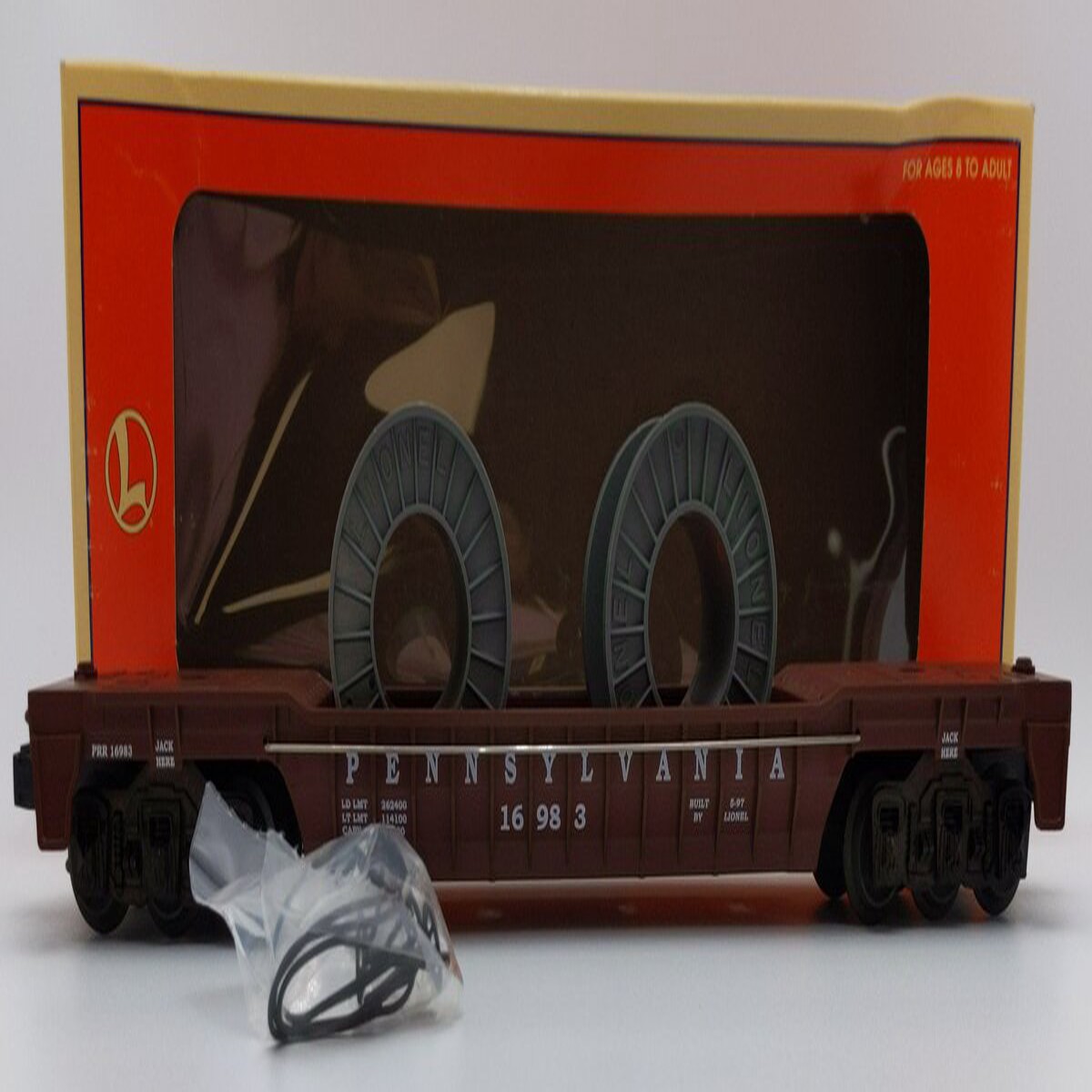 Lionel 6-16983 O Gauge Pennsylvania F-9 Well Car w/Cable Reels #16983 LN/Box