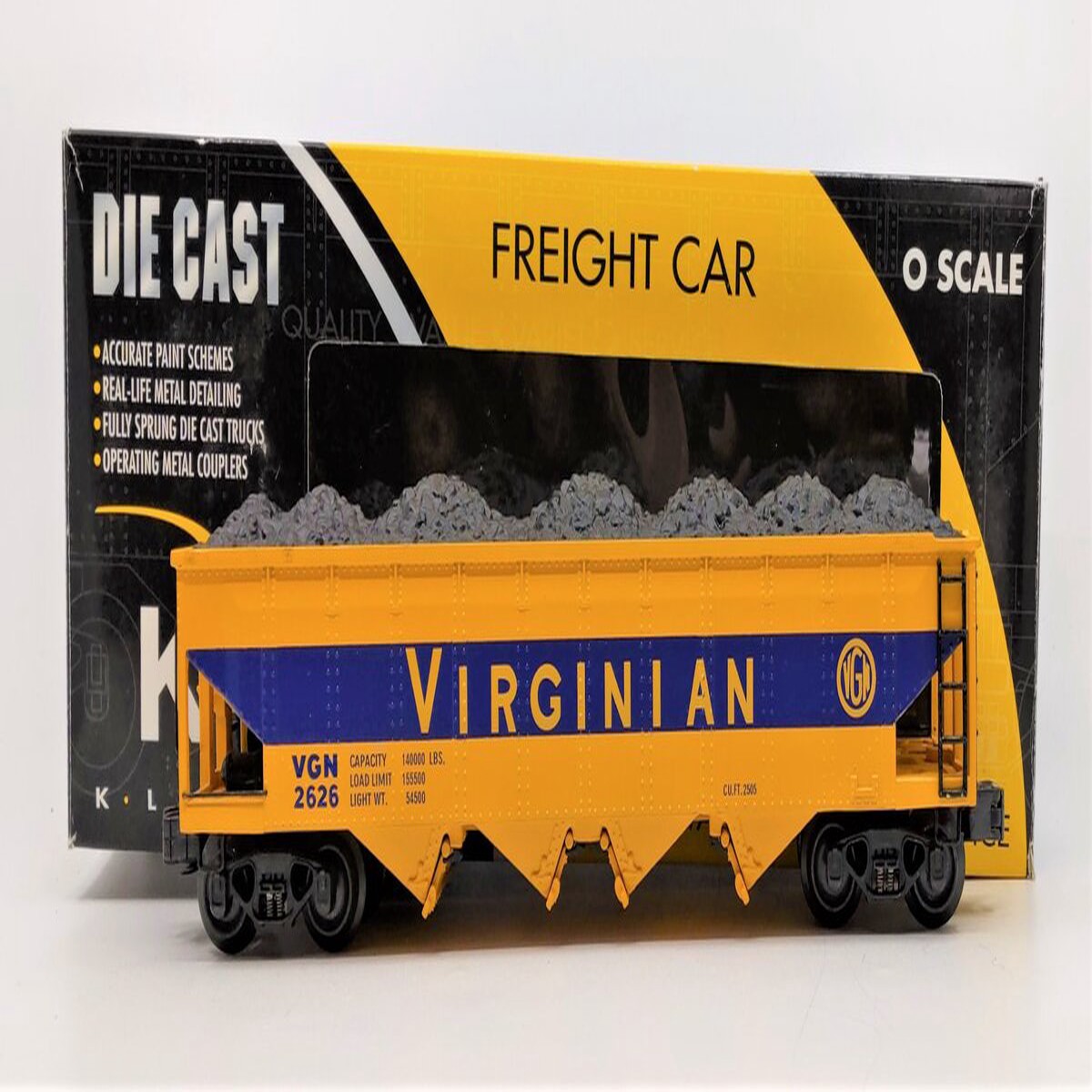 K-Line K623-44623 O Gauge Virginian Diecast Hopper Car w/ Coal Load #2626 LN/Box