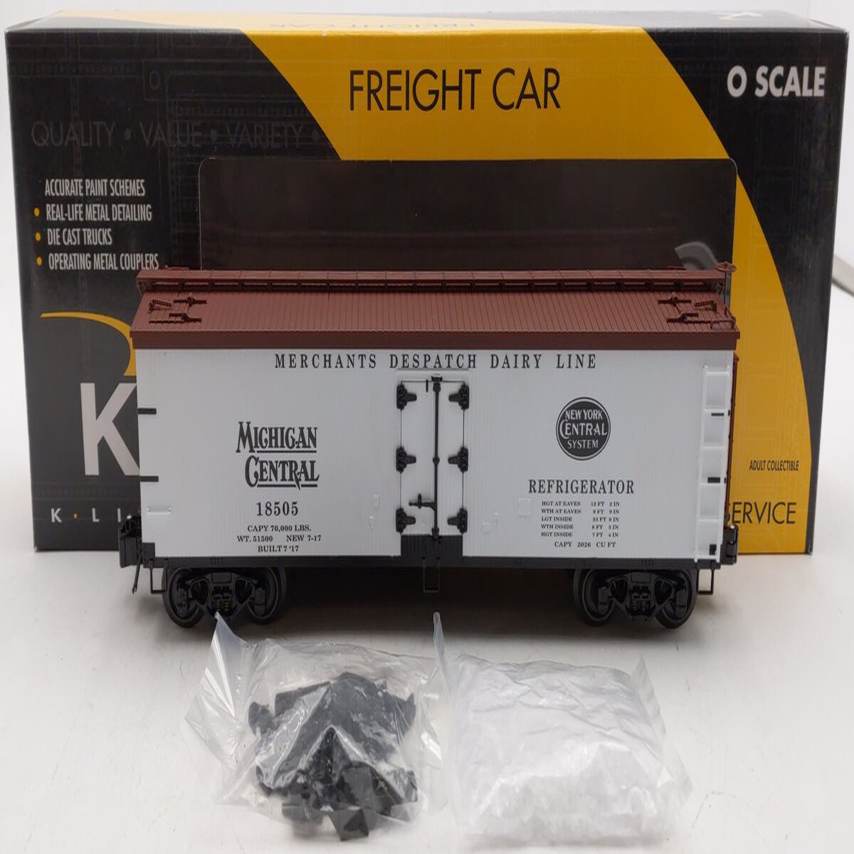 K-Line K742-8027 O Gauge Michigan Central 40" Woodside Refrigerator Car #18505 LN/Box