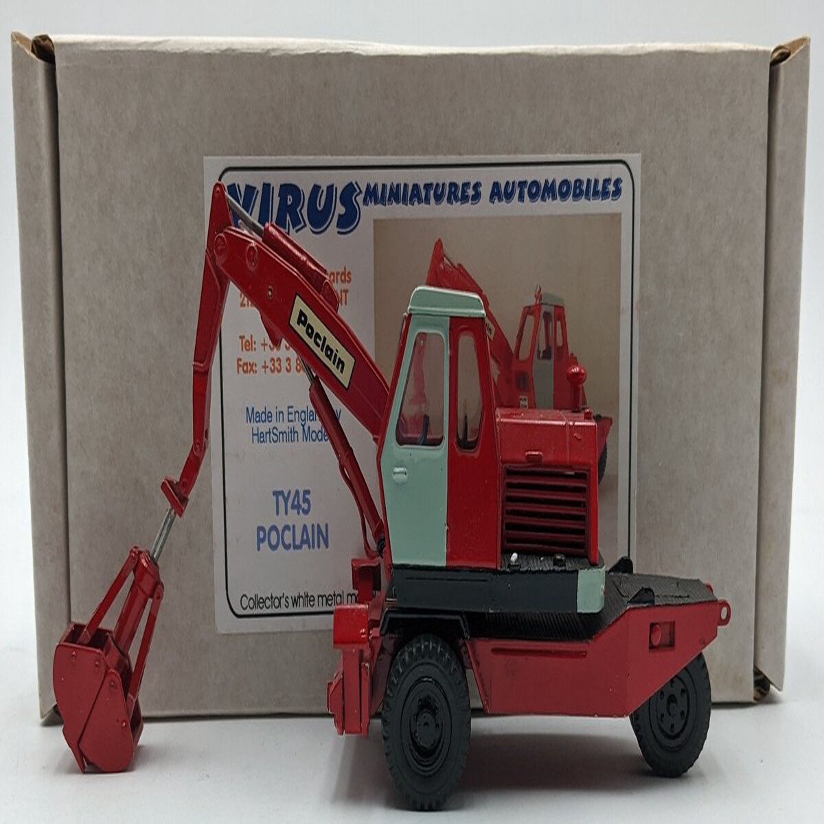 HartSmith Models Ltd. 1:48 Diecast Poclain TY45 Wheeled Excavator w/Clam Bucket NIB