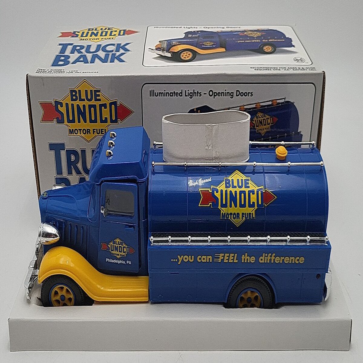 Marx Toys Sun001 Blue Sunoco Motor Fuel Truck Bank EX/Box