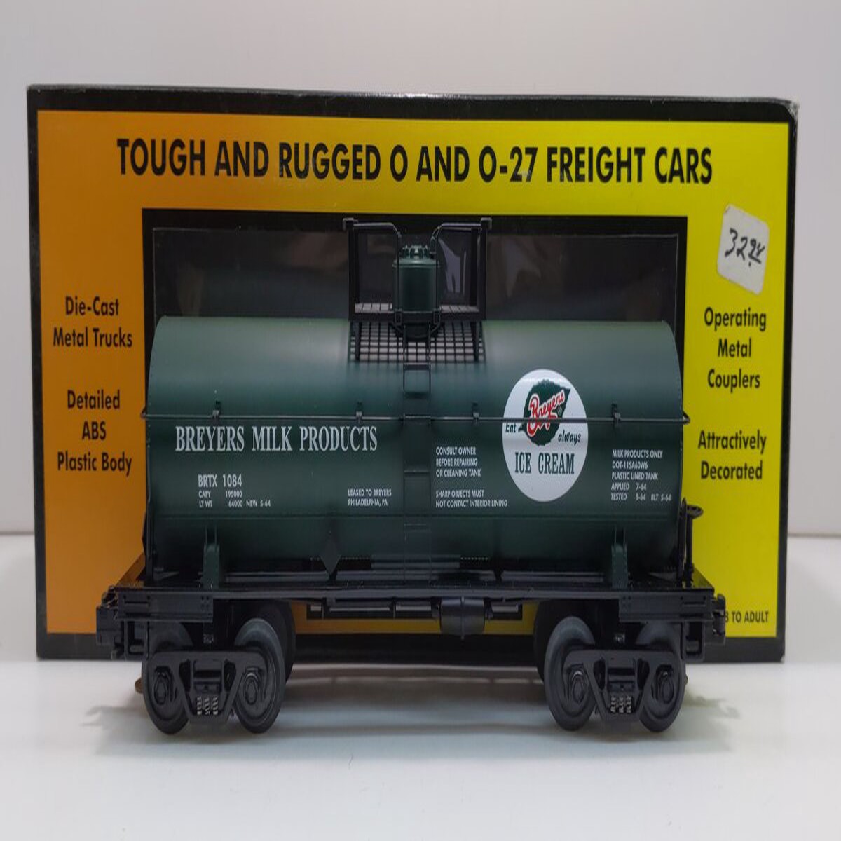 MTH 30-7330 O Gauge Breyers Milk Single Dome Tank Car #1084 EX/Box