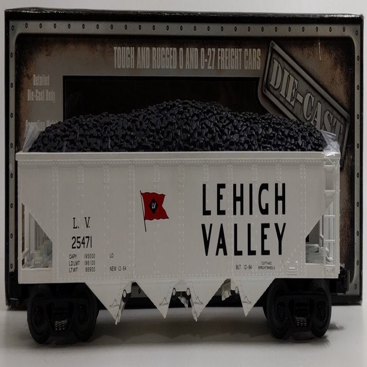 MTH 30-8002 O Gauge Lehigh Valley Diecast 4-Bay Hopper #25471 w/Coal Load LN/Box