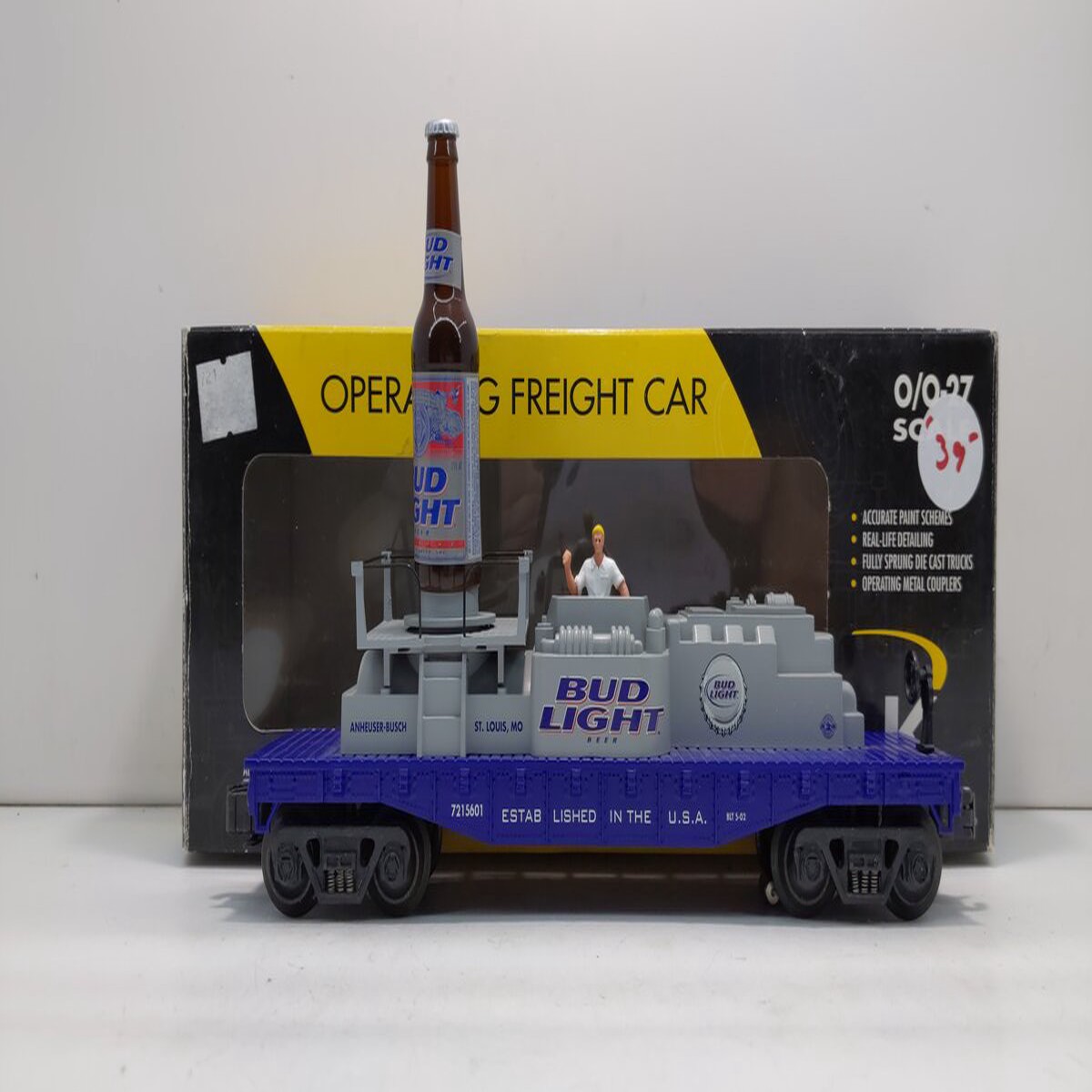 K-Line K721-5601 O Gauge Bud Light Operating Rotating Bottle Car LN/Box