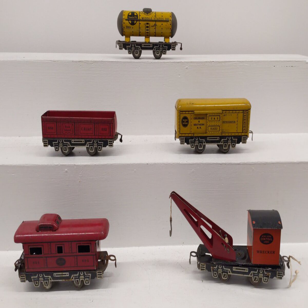 Marx Vintage O Gauge Assorted Freight Cars [5] 553, 552, 91453, 694 VG