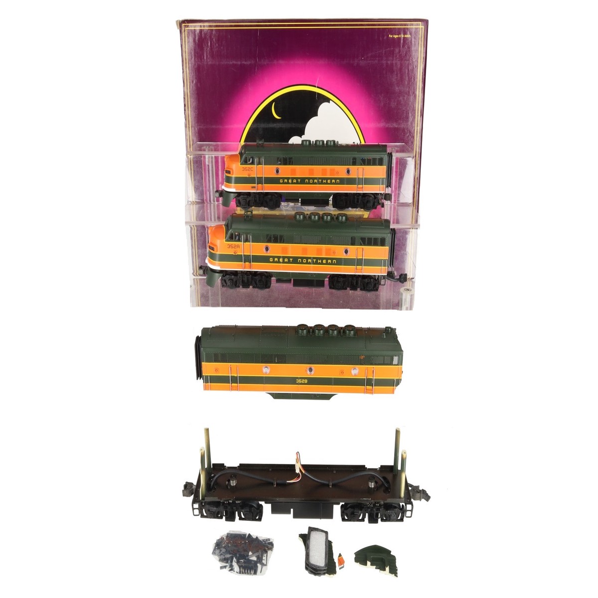 MTH 20-2220-1 O Gauge GN F3 ABA Diesel Engine Set w/PS1 #352-A/352-B/352-C VG/Box