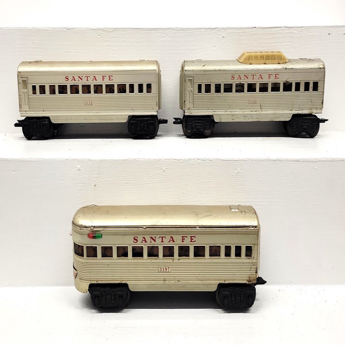 Marx 3152S Vintage O Santa Fe Tinplate Pullman Set #3197, #3152, #3152 VG