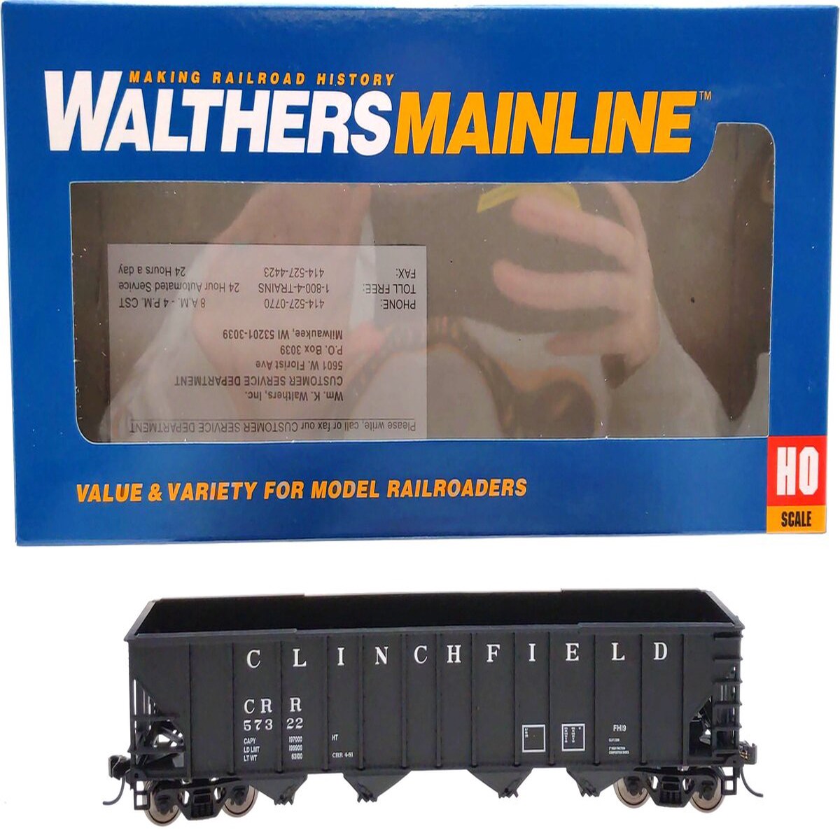 Walthers 910-1966 HO Clinchfield 50' 100-Ton 4-Bay Hopper #57322 (black) LN/Box