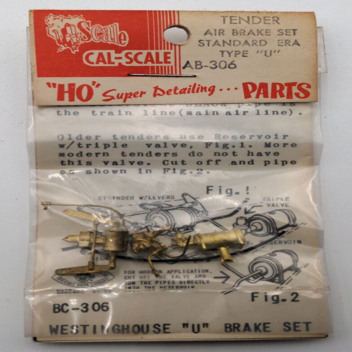 Cal Scale AB-306 HO Scale Tender Air Brake Set Standard Era Type "U"