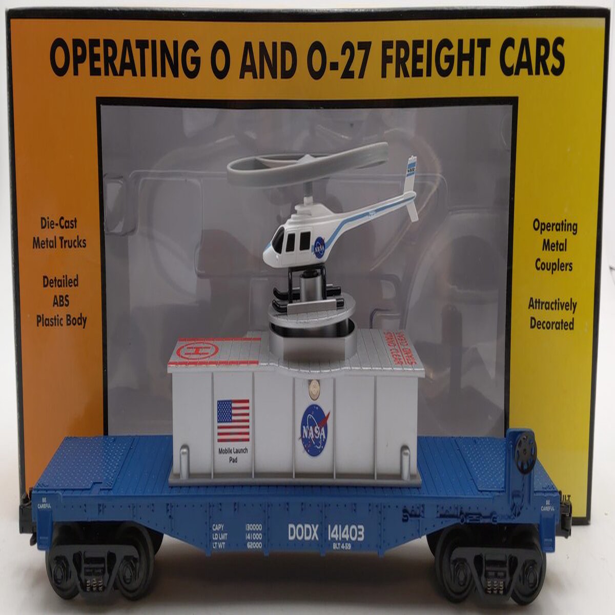 MTH 30-7940 O Gauge NASA Flatcar w/ Operating Helicopter LN/Box