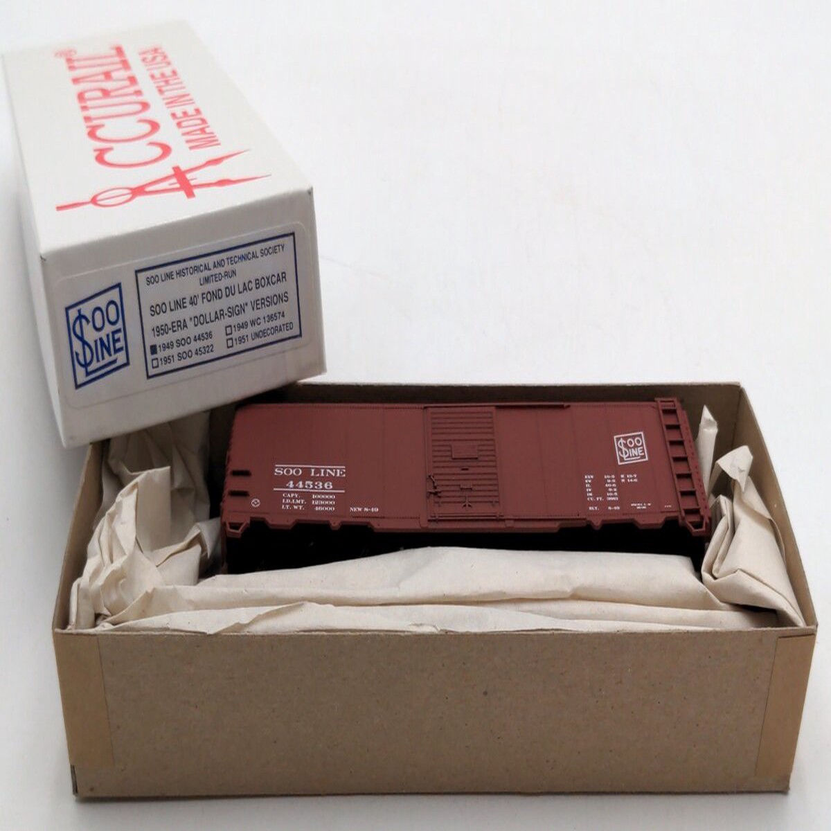 Accurail 44536 HO SOO Line 40' Fond Du Lac Boxcar 1950 Era Dollar Sign Vers Kit
