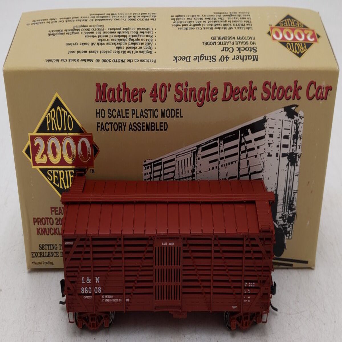 Proto 2000 88008 HO Scale L&N 40' Single Deck Stock Car EX/Box