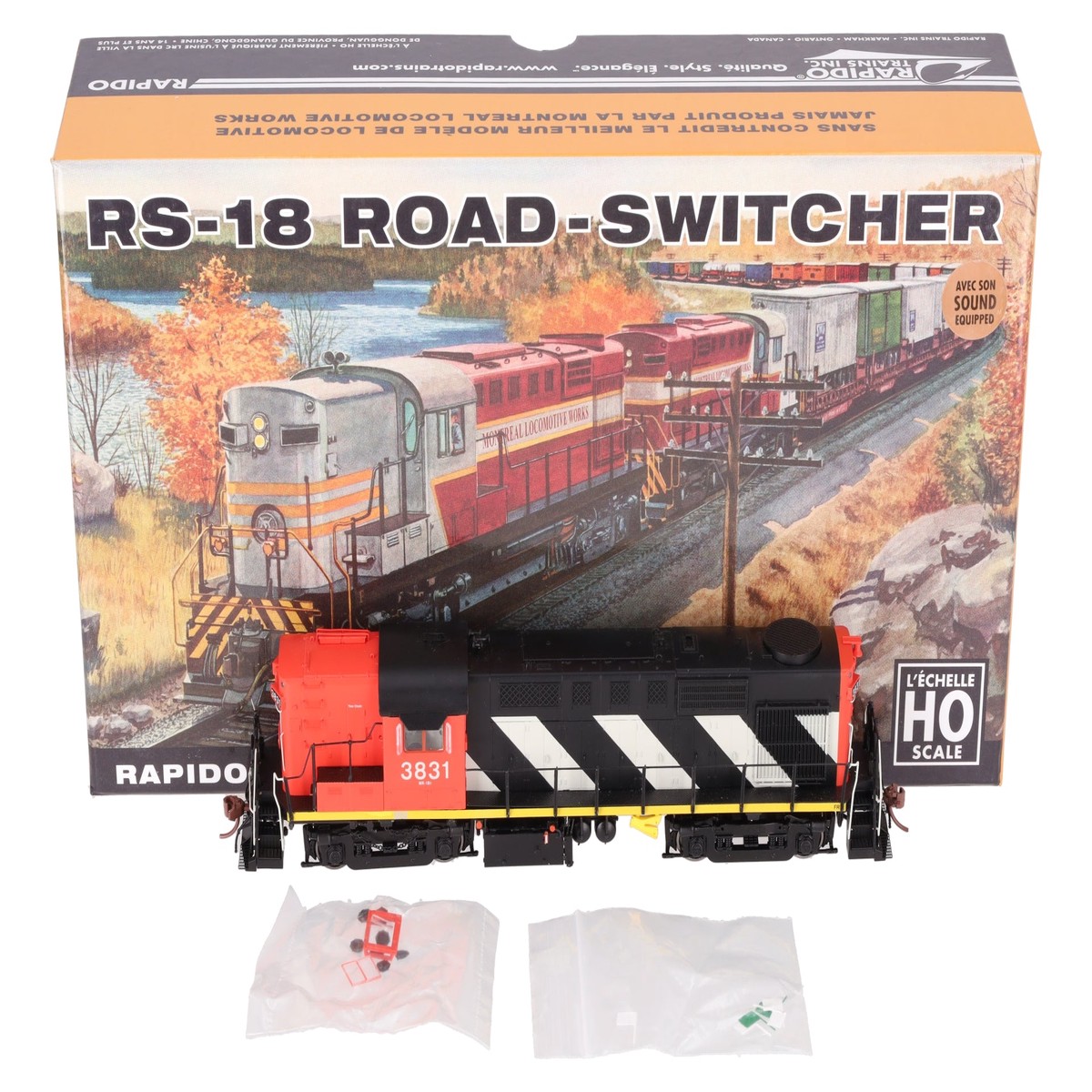 Rapido Trains 32522 HO Canadian National MLW RS-18 Diesel Loco Sound #3831 EX/Box