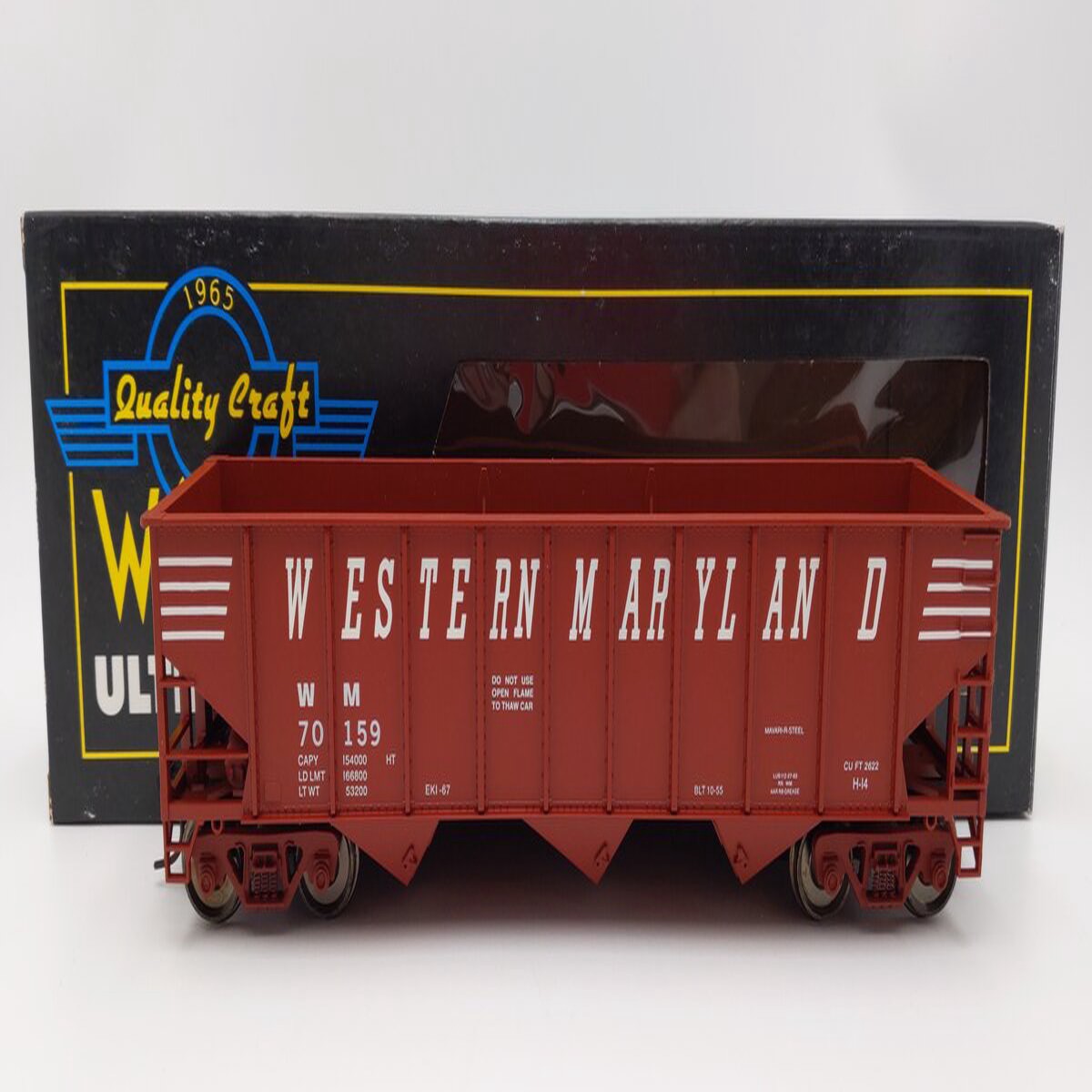 Weaver U18005SD O Scale Western Maryland 3-Bay 9 Panel Hopper #70159 (2-Rail) EX/Box
