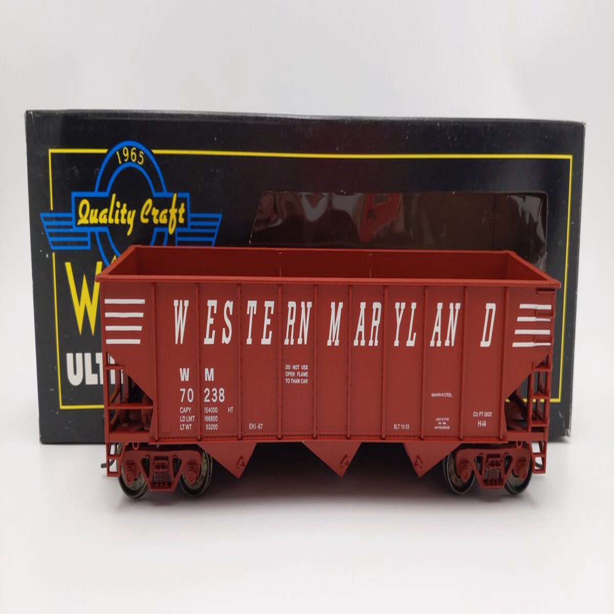 Weaver U18005SD O Scale Western Maryland 3-Bay 9 Panel Hopper #70238 (2-Rail) EX/Box