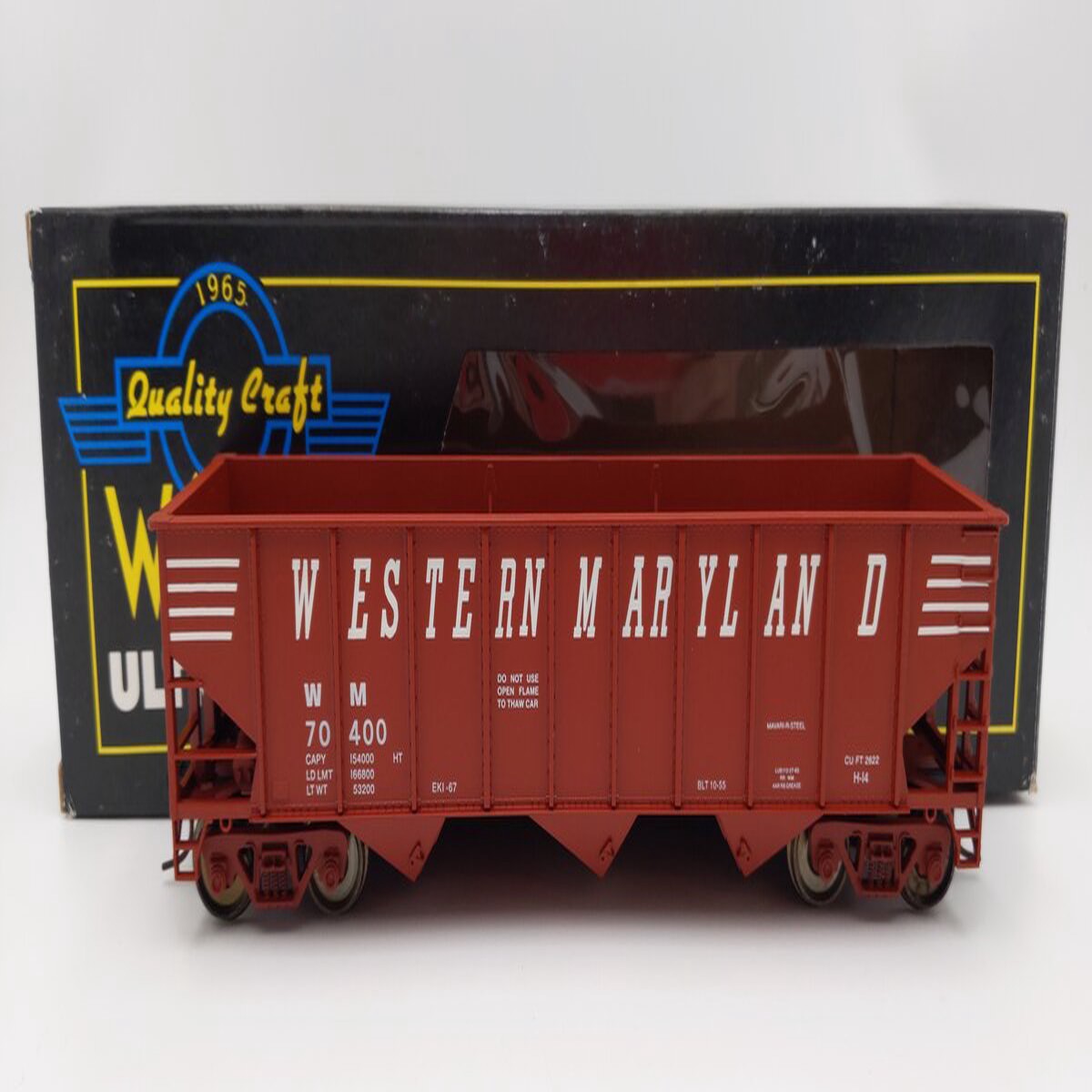 Weaver U18005SD O Scale Western Maryland 3-Bay 9 Panel Hopper #70400 (2-Rail) EX/Box