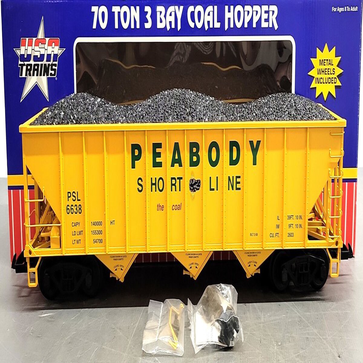 USA Trains R14019 G Peabody 70-Ton 3-Bay Coal Hopper with Coal Load #6638 LN/Box
