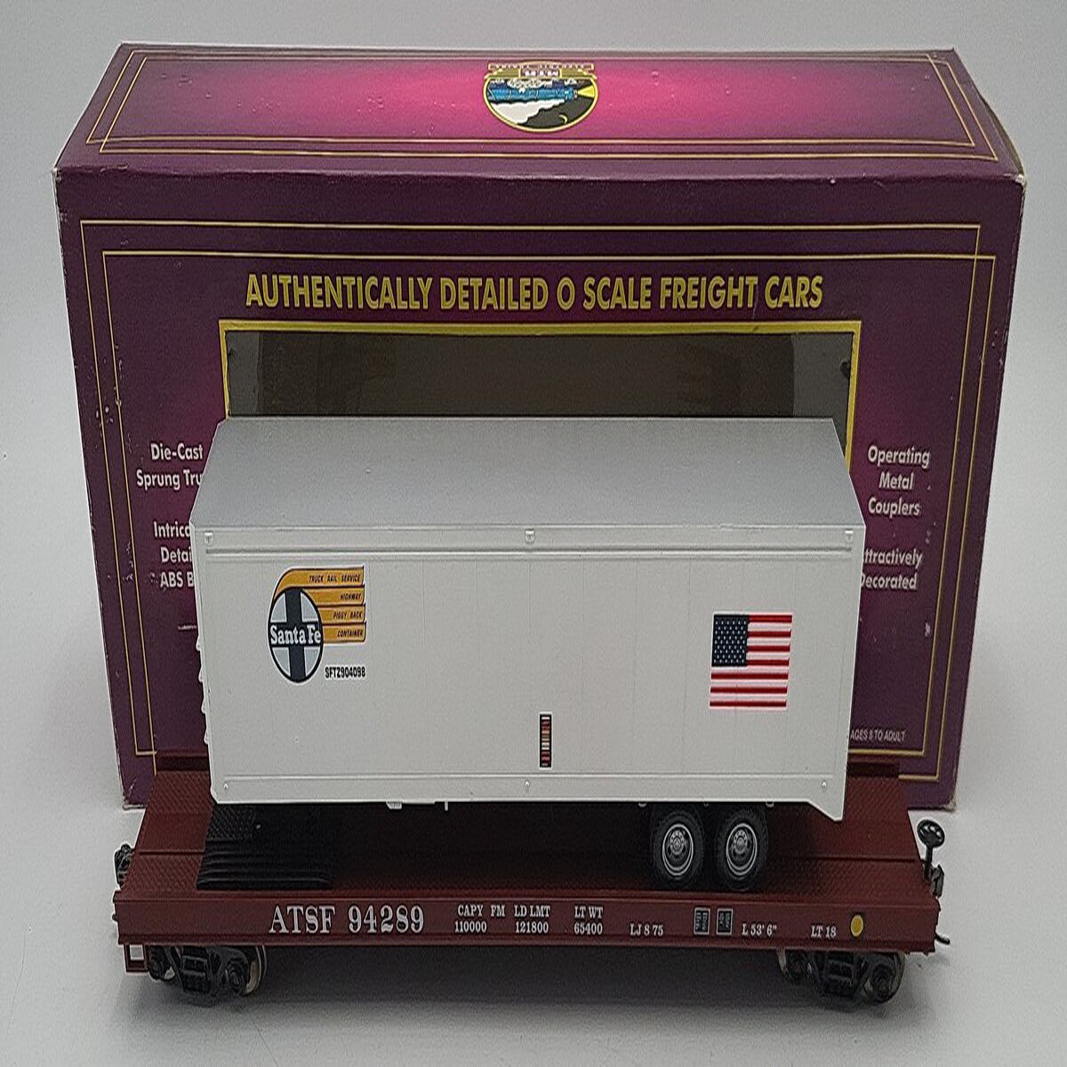 MTH 20-98117 O Santa Fe Flatcar With Trailer #94289 2-Rail LN/Box