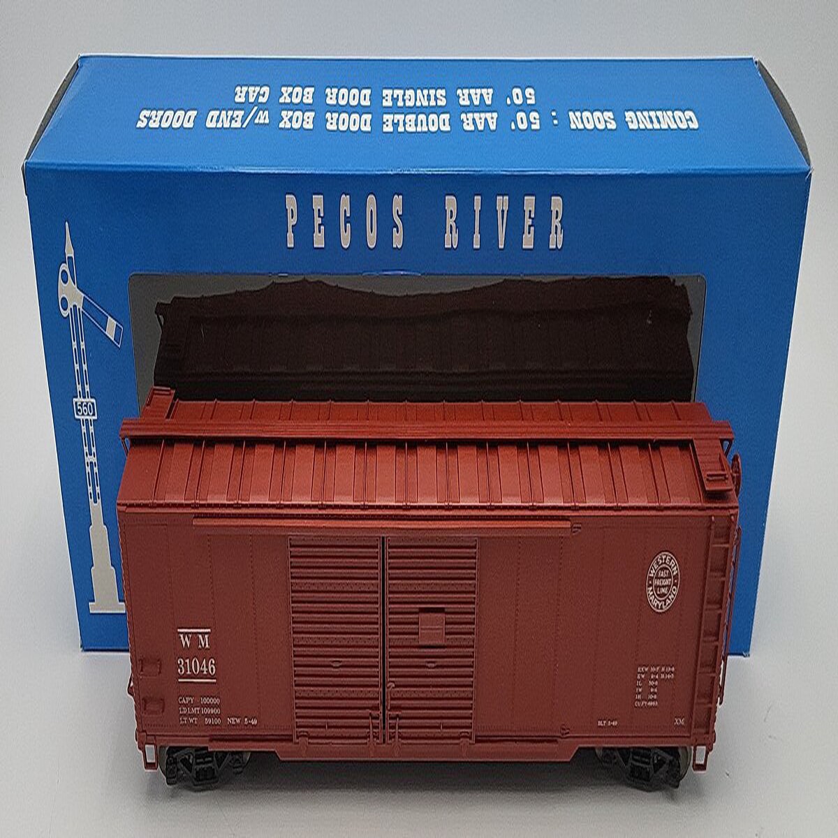 Pecos HR-0121-1 O Gauge Western Maryland Double Door Boxcar #31046 2-Rail LN/Box