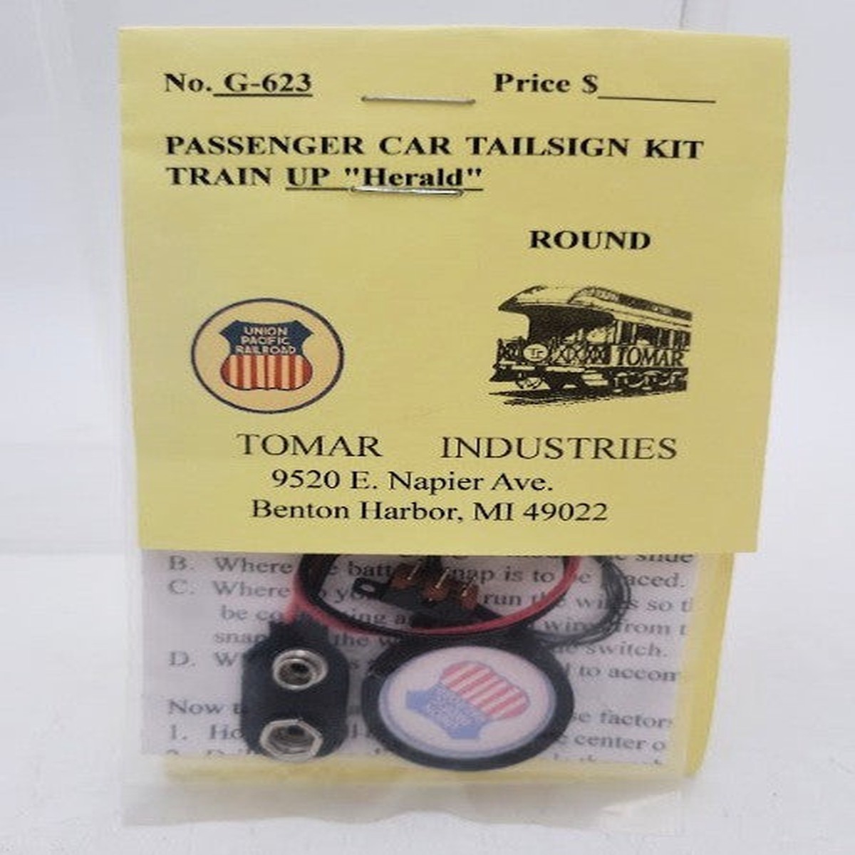 Tomar Industries G-623 G Scale Union Pacific Herald Passenger Car Tailsing Kit